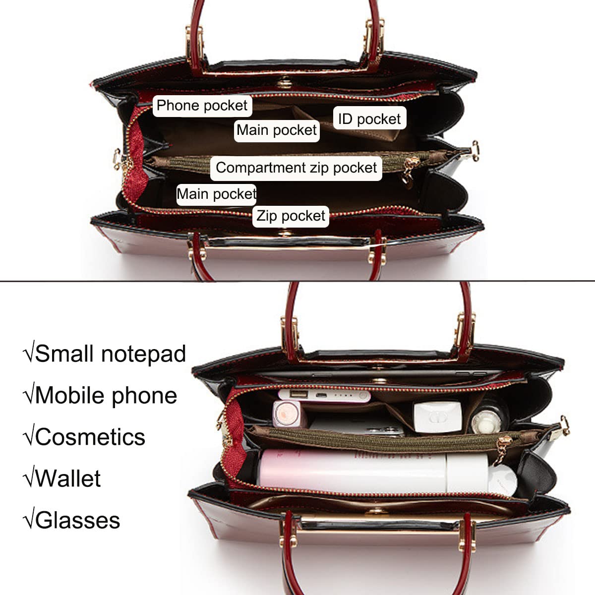 Shiny Patent Leather Handbags for Women - Glossy Shoulder Bags, Fashion Satchel Purses & Party Totes with Top Handle | Perfect for Work, Evening Events & Daily Use