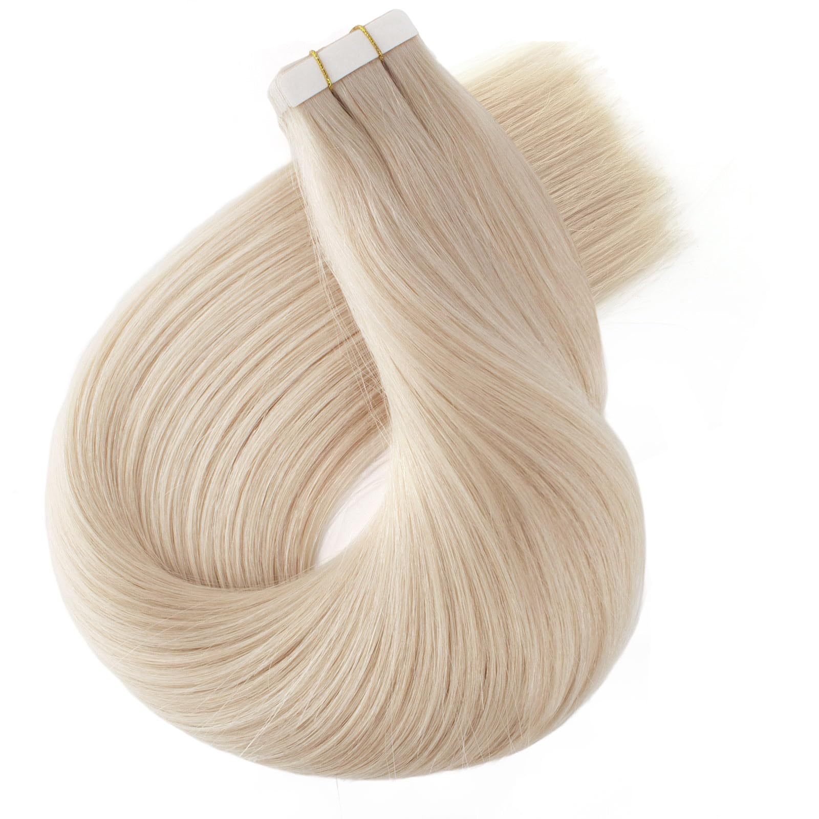ABH AmazingBeauty 100% Real Remy Human Hair Extensions - 50g 20pcs Tape-In Wefts, 22 Inch, Ice Blonde (#1001) - Seamless, Reusable, Invisible Skin Weft for Natural Volume & Length - Perfect for Parties, Weddings & Daily Styling