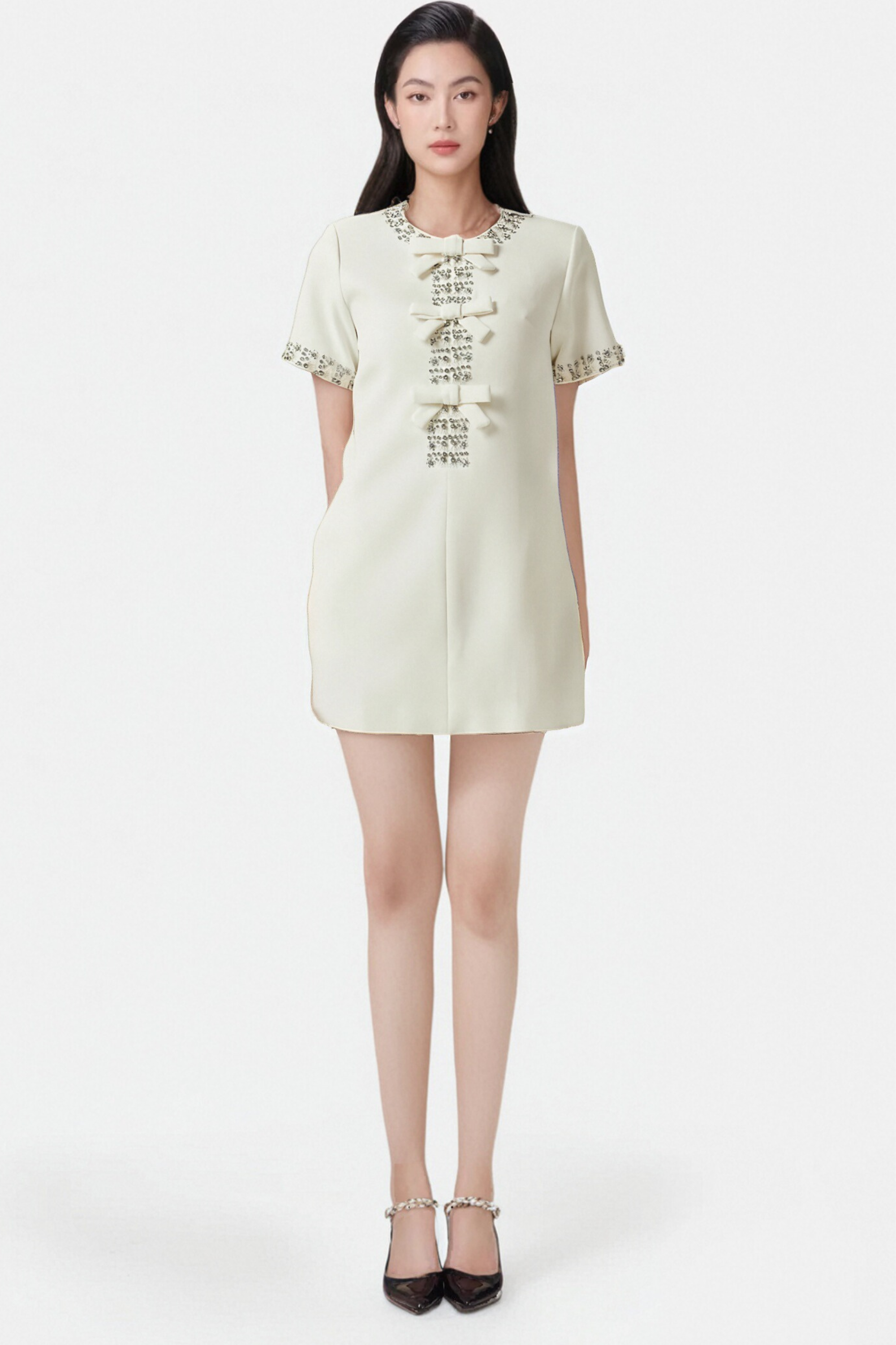 Elegant Clarisse Crystal Embellished Bowknot Mini Dress for Women - Perfect for Parties, Weddings & Special Occasions