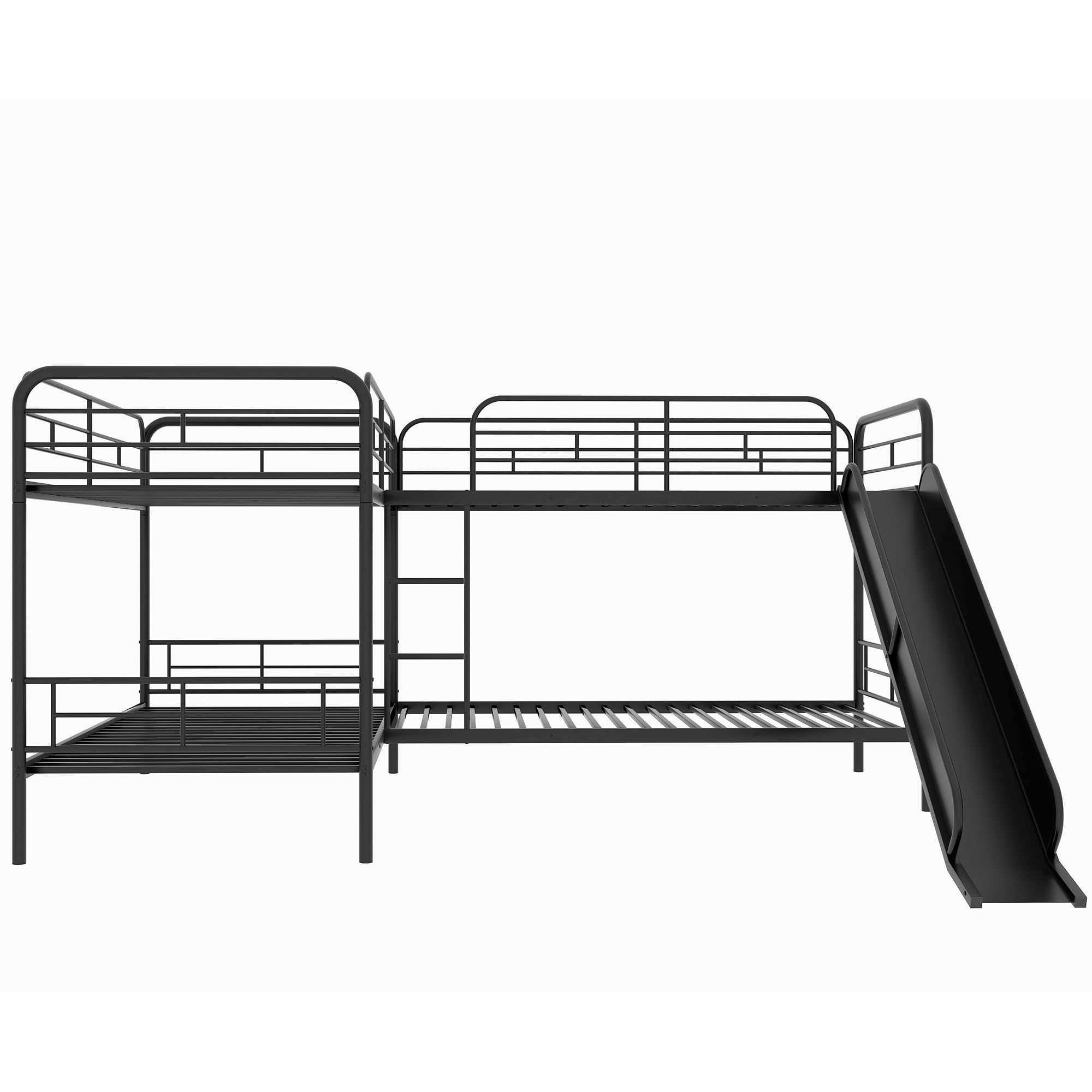 L-Shaped Twin Bunk Bed with Slide for 4 Sleepers - Space-Saving Kids & Teens Bunk Bed, No Box Spring Needed - Perfect for Shared Bedrooms, Vacation Homes & Dorm Rooms