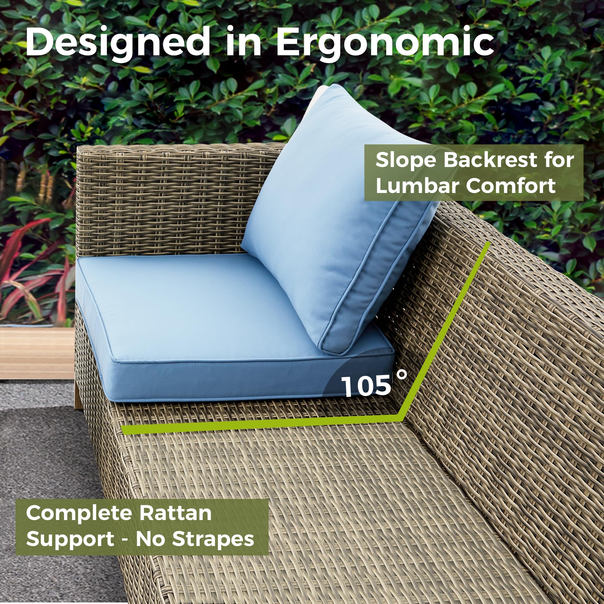 8-Piece All-Weather Outdoor Patio Furniture Set with Metal Coffee Table - Wicker Rattan Sectional Sofa Conversation Set for Porch, Poolside, Garden & Backyard - Perfect for Relaxing, Entertaining & Outdoor Dining (Blue)