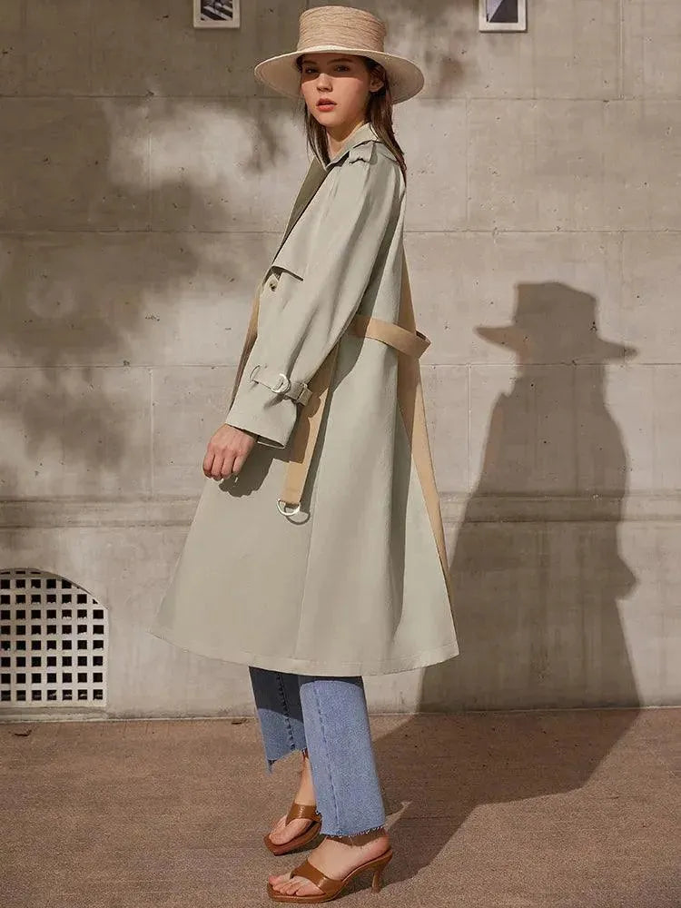 Women's Stylish Lapel Patchwork Trench Coat - Fashionable Long Jacket for Fall & Winter | Perfect for Office, Dating & Outdoor Activities