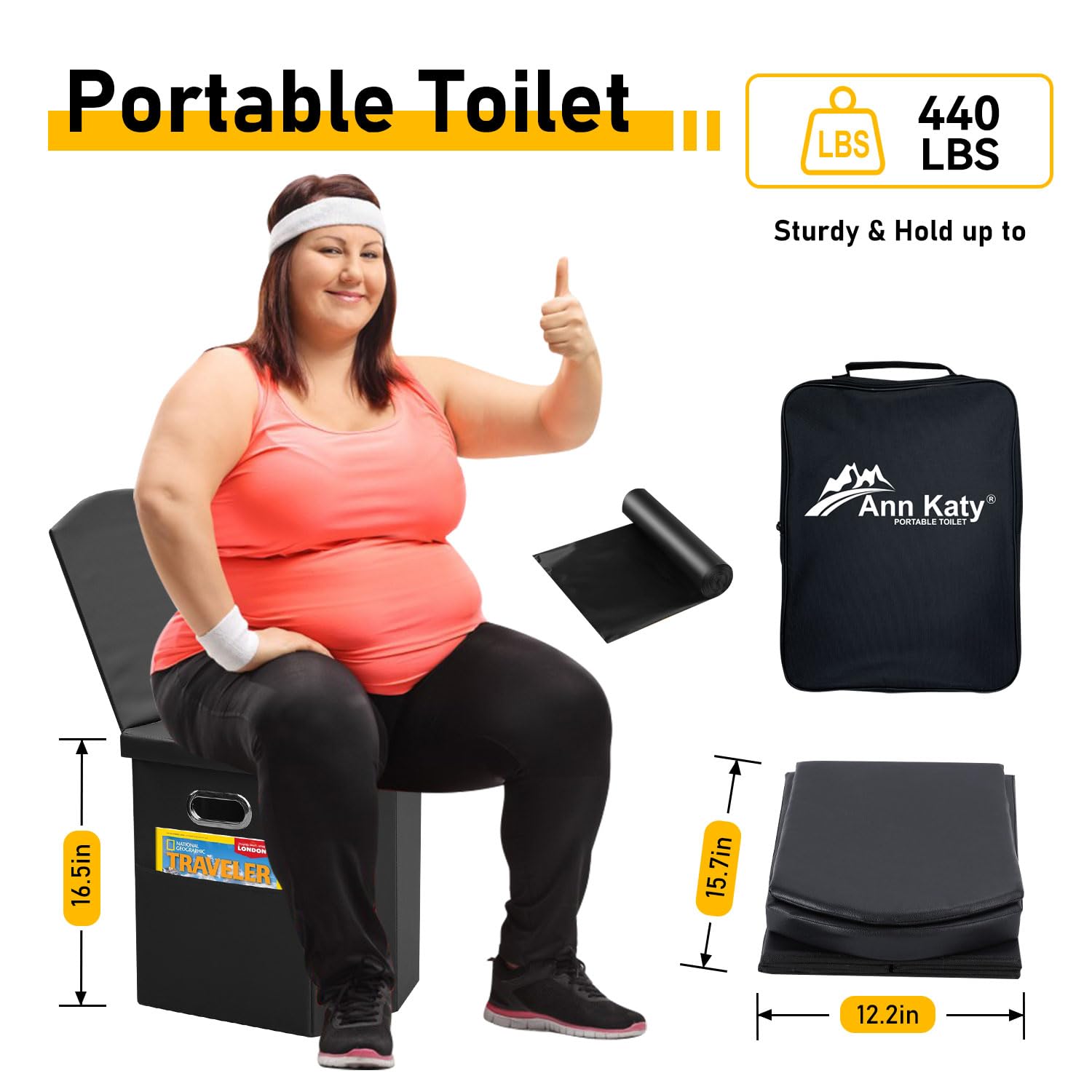 XL Large Portable Toilet with Pop-Up Privacy Tent for Adults - Outdoor Camping, Hiking & Emergency Use - Includes Changing Room, Shower Tent & Carry Bag - Ideal for Camping Trips, RV Travel & Outdoor Adventures
