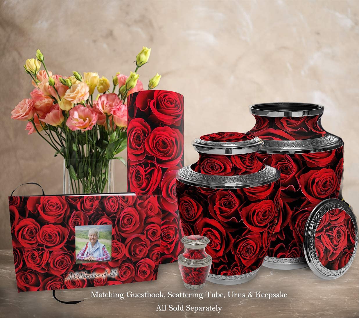 Elegant Crimson Rose Cremation Urn for Women - Personalized Memorial Urn for Human Ashes - Handcrafted Decorative Adult Female Urn - Perfect for Home Memorials, Funeral Services & Keepsake Display