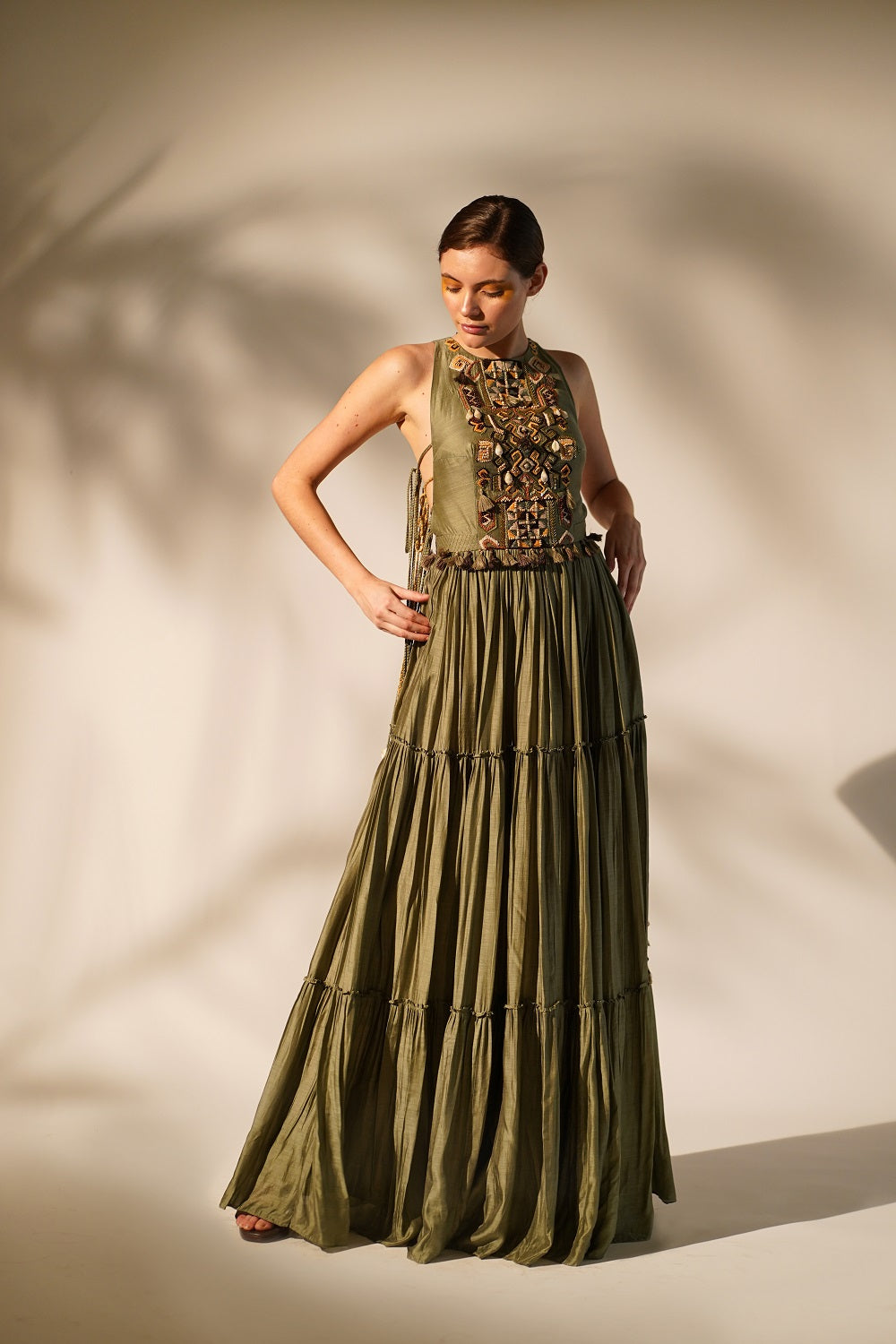 Olive Green Halter Neck Maxi Dress - Elegant Summer Beach Dress for Women, Perfect for Vacations, Parties, and Outdoor Events