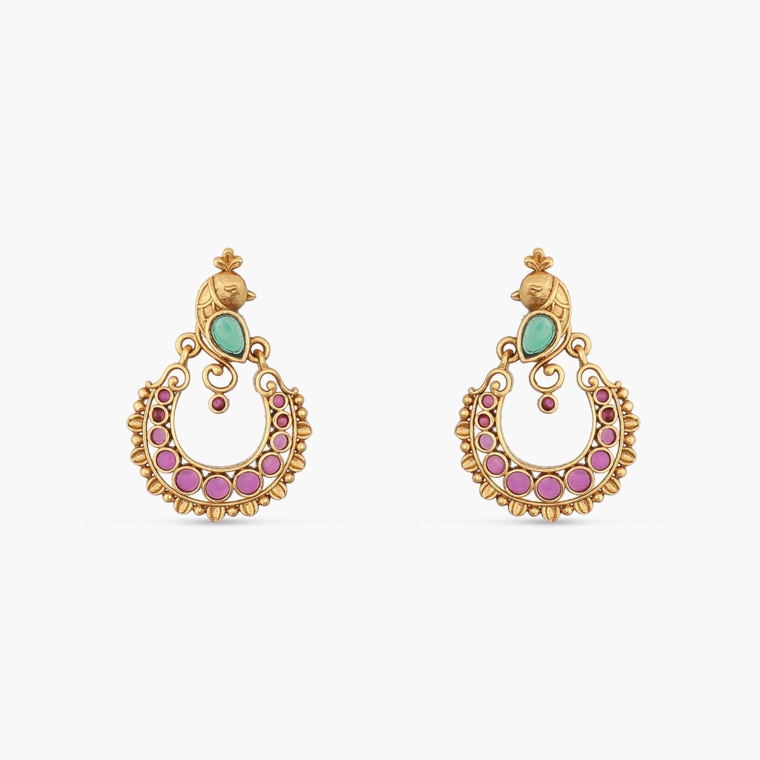 Aaravi Antique Red Green Kempu Chandbali Earrings | Traditional Indian Jhumka Earrings for Women | Perfect for Weddings, Festivals & Ethnic Outfits