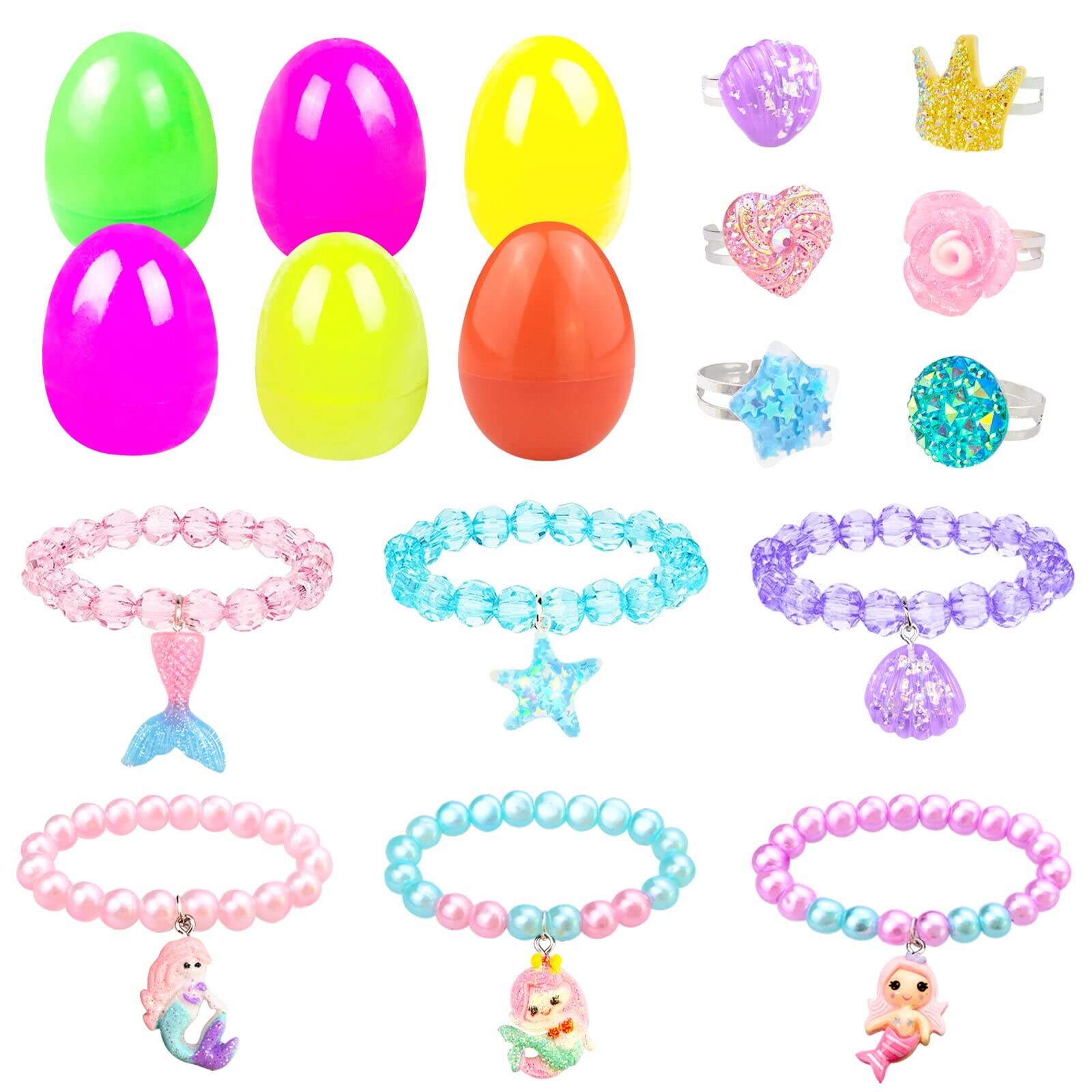 Colorful Bracelet Filled Plastic Easter Eggs - 6 Pack Easter Basket Stuffers for Girls & Kids, Fun Easter Gifts & Party Favors (Perfect for Egg Hunts, Classroom Rewards & Easter Celebrations)