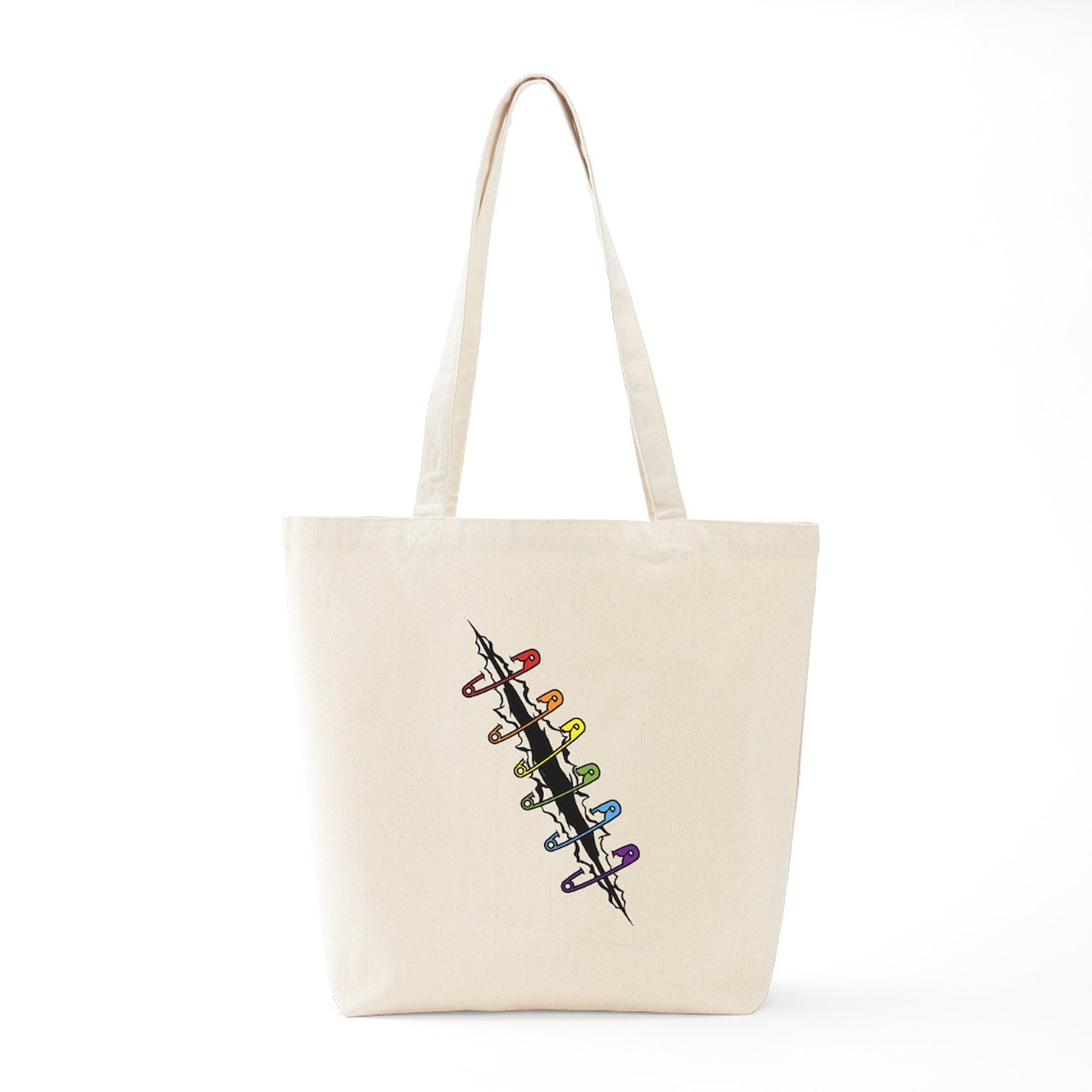 Rainbow Safety Pins Design Natural Canvas Tote Bag - Reusable Eco-Friendly Shopping Bag for Groceries, Beach & Daily Use | CafePress