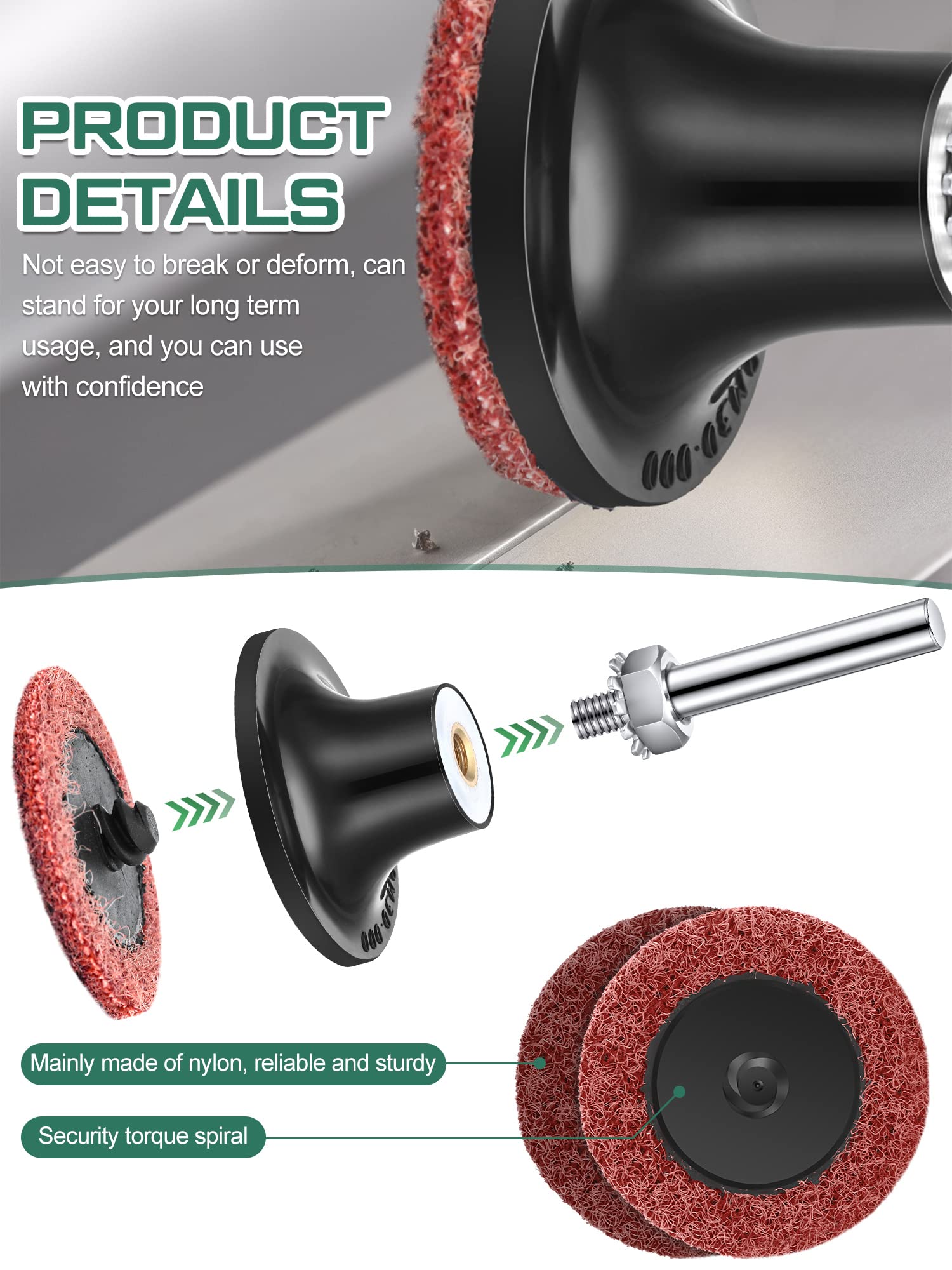 WILLBOND 92-Piece 2-Inch Nylon Sanding Discs Set with 1/4-Inch Holder for Die Grinder - Surface Conditioning, Polishing, Rust & Paint Removal - Perfect for Metal, Wood & Auto Body Work