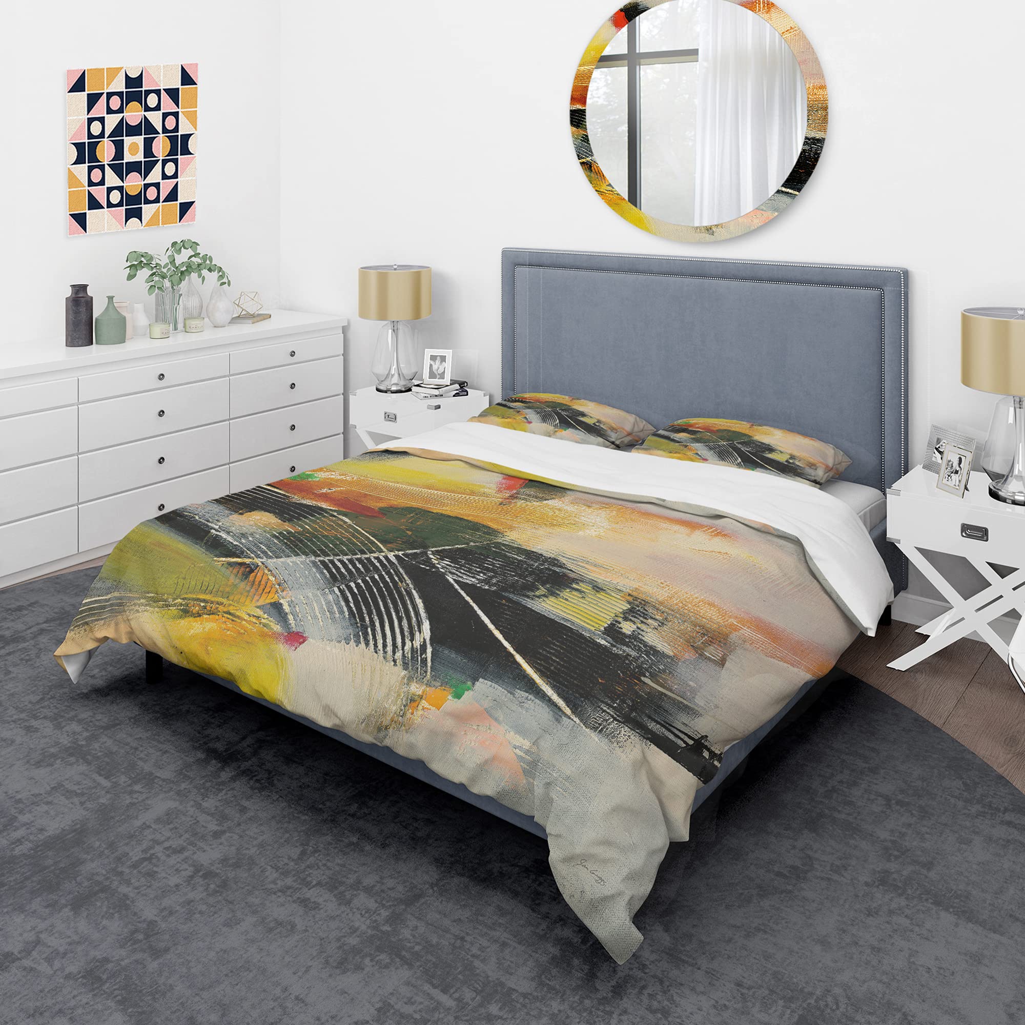 DesignQ Rainbow Duvet Cover Set King - Abstract 3-Piece Bedding for All Seasons