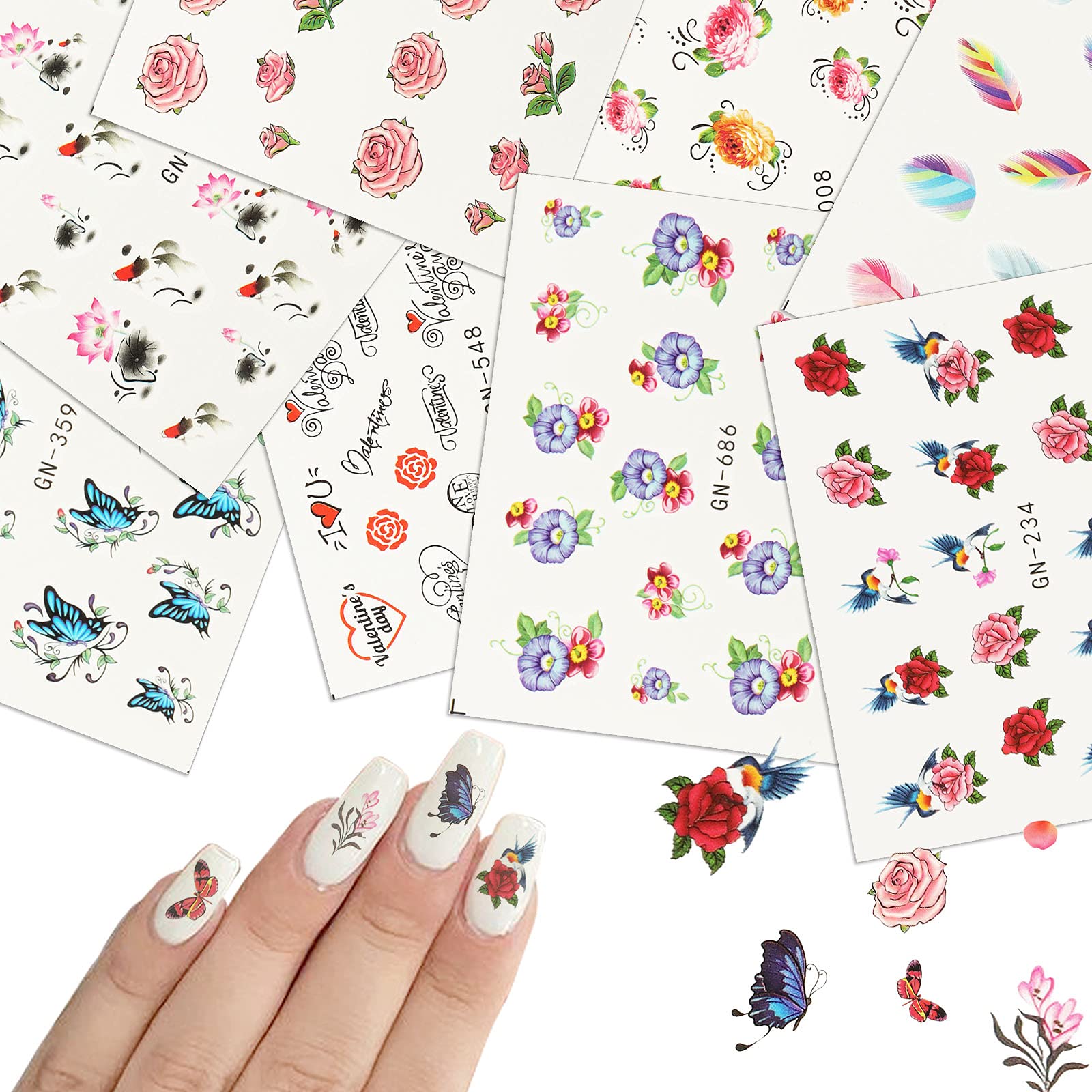 48 Sheets Floral Water Transfer Nail Art Stickers - DIY Nail Decals for Girls with Scissors & Tweezers - Perfect for Home Manicures, Parties & Gifts