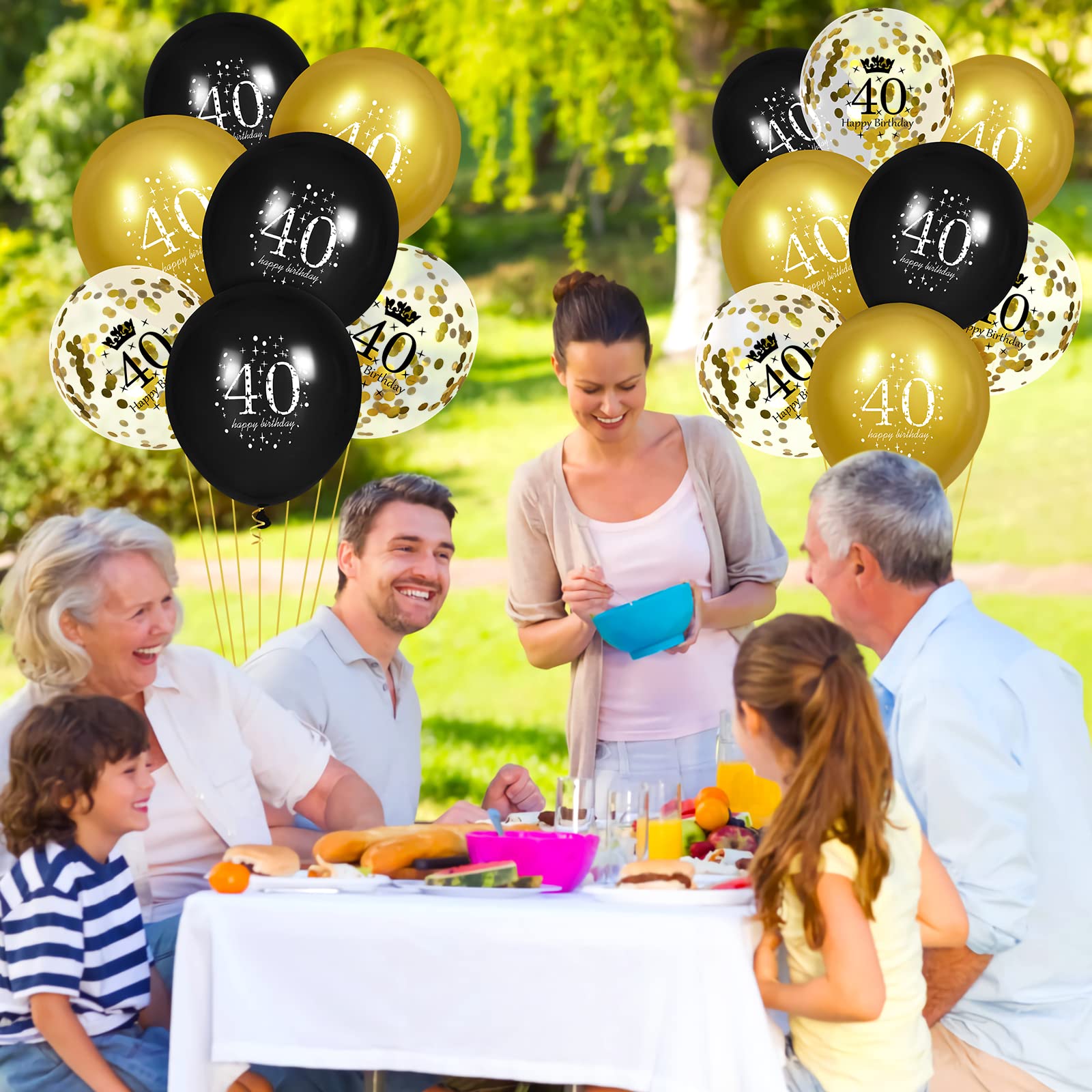 40th Birthday Balloons for Men & Women - 15 Pcs Black Gold Happy 40th Birthday Party Decorations - Perfect for 40th Birthday Parties, Milestone Celebrations & Anniversary Decorations