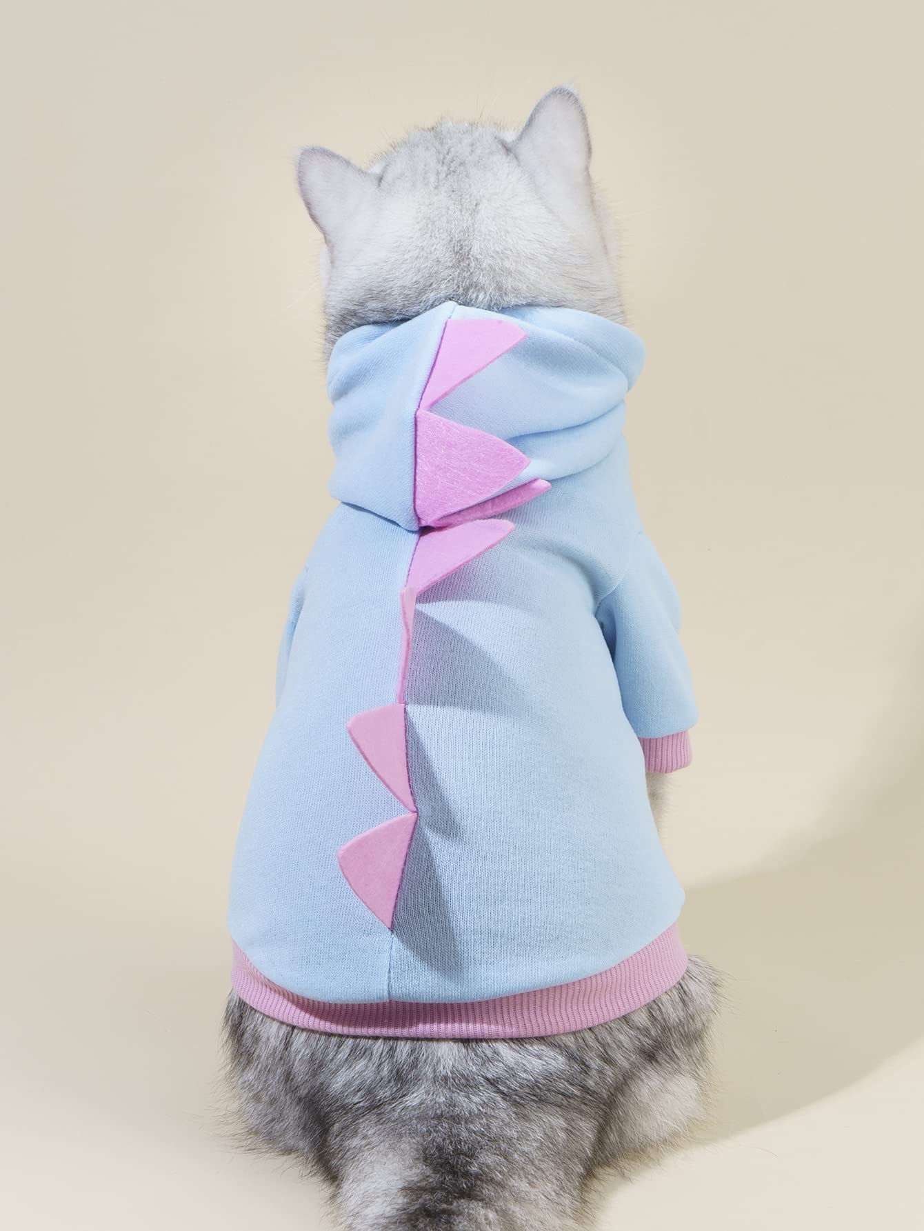 QWINEE Dinosaur Dog Hoodie - Warm Winter Dog Jacket for Small & Medium Dogs - Christmas Halloween Pet Costume - Cozy Puppy Kitten Outfit - Baby Blue Medium Size - Perfect for Cold Weather Walks & Holiday Parties