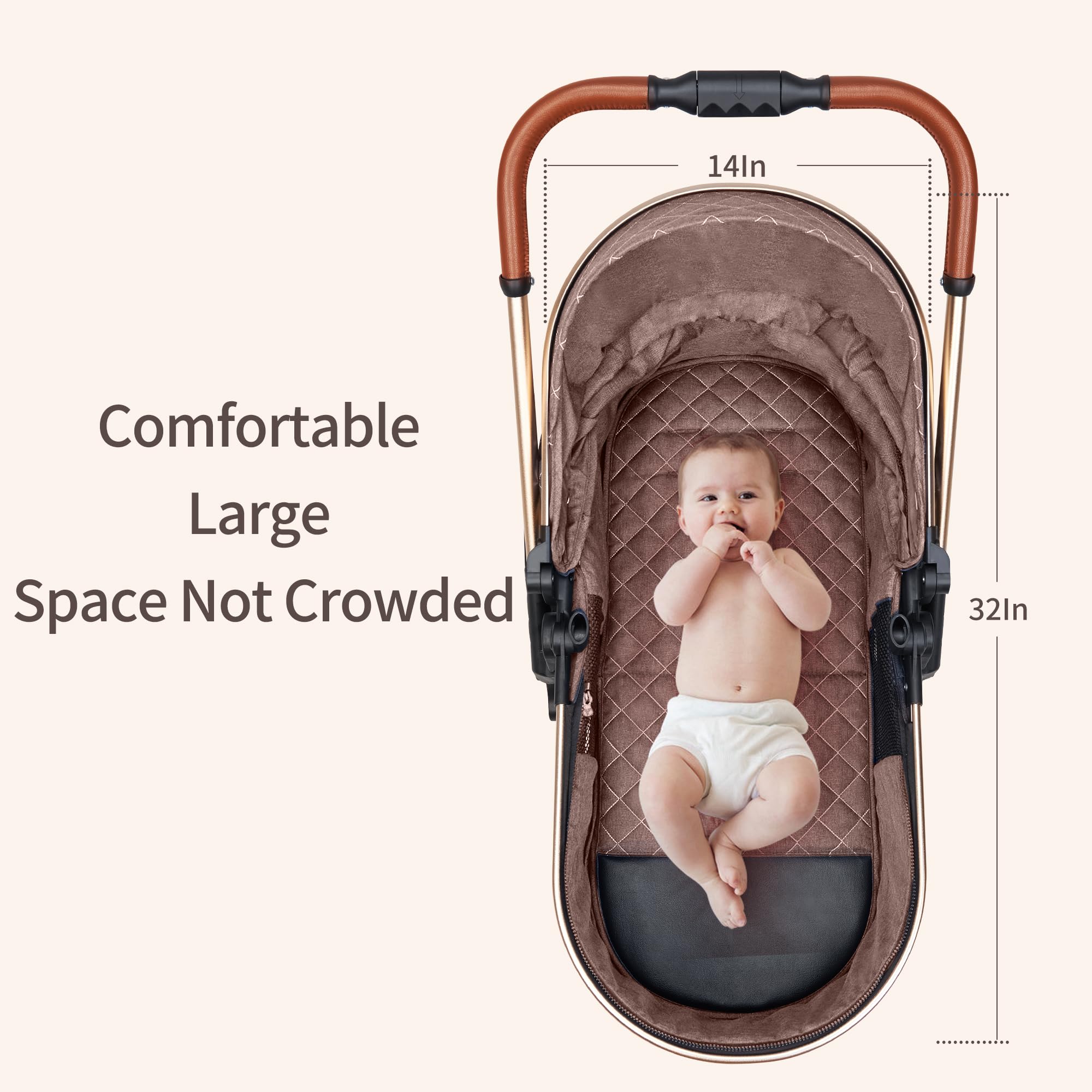 3-in-1 Convertible Baby Stroller with Bassinet & Toddler Seat - Lightweight Foldable Travel Stroller with Adjustable Canopy & Reversible Handle - Perfect for Newborns to Toddlers (Beige) - Ideal for Shopping, Travel & Daily Walks