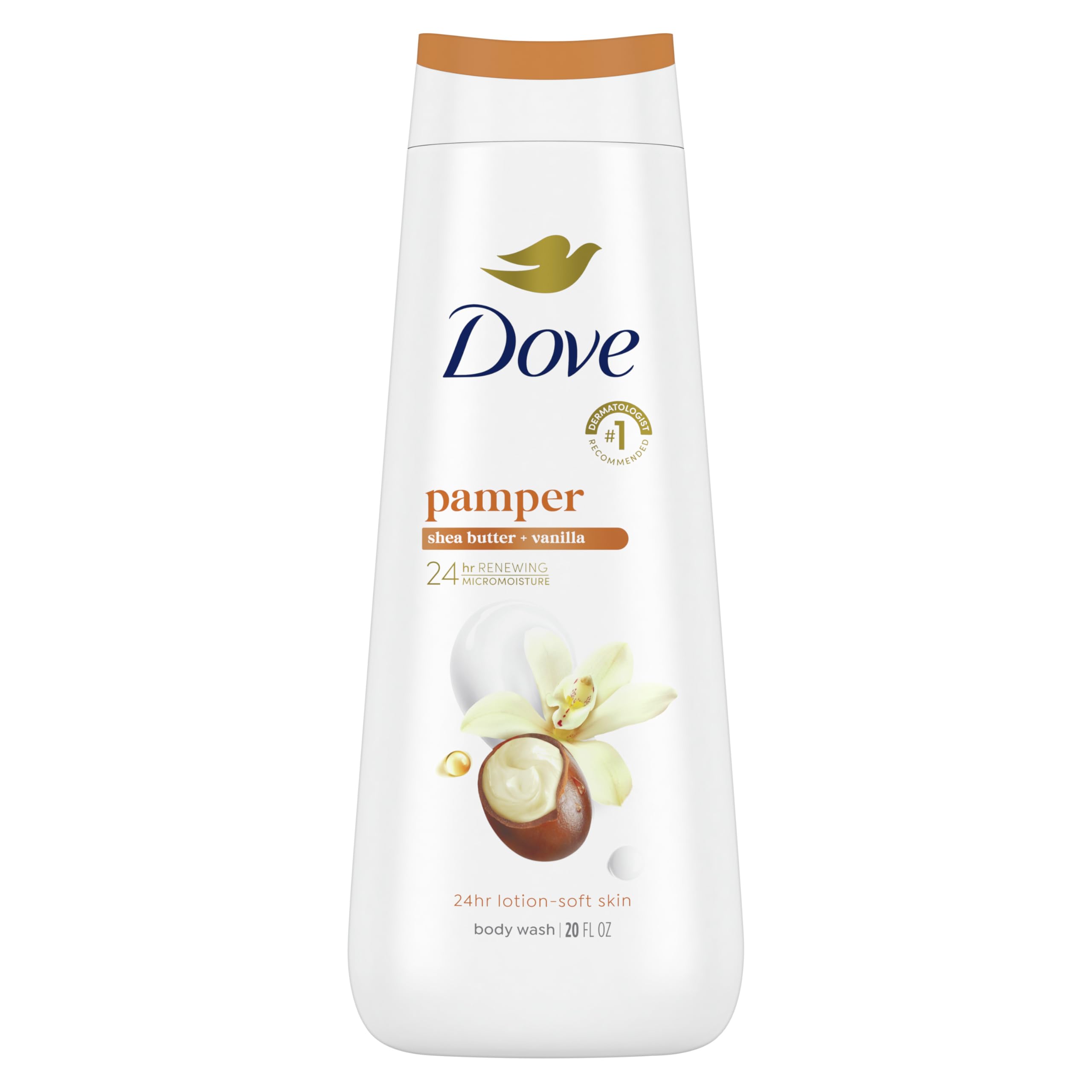 Dove Shea Butter & Vanilla Moisturizing Body Wash - Sulfate & Paraben Free Skin Cleanser for 24hr Hydration (20 oz) - Perfect for Dry Skin & Daily Shower Routine