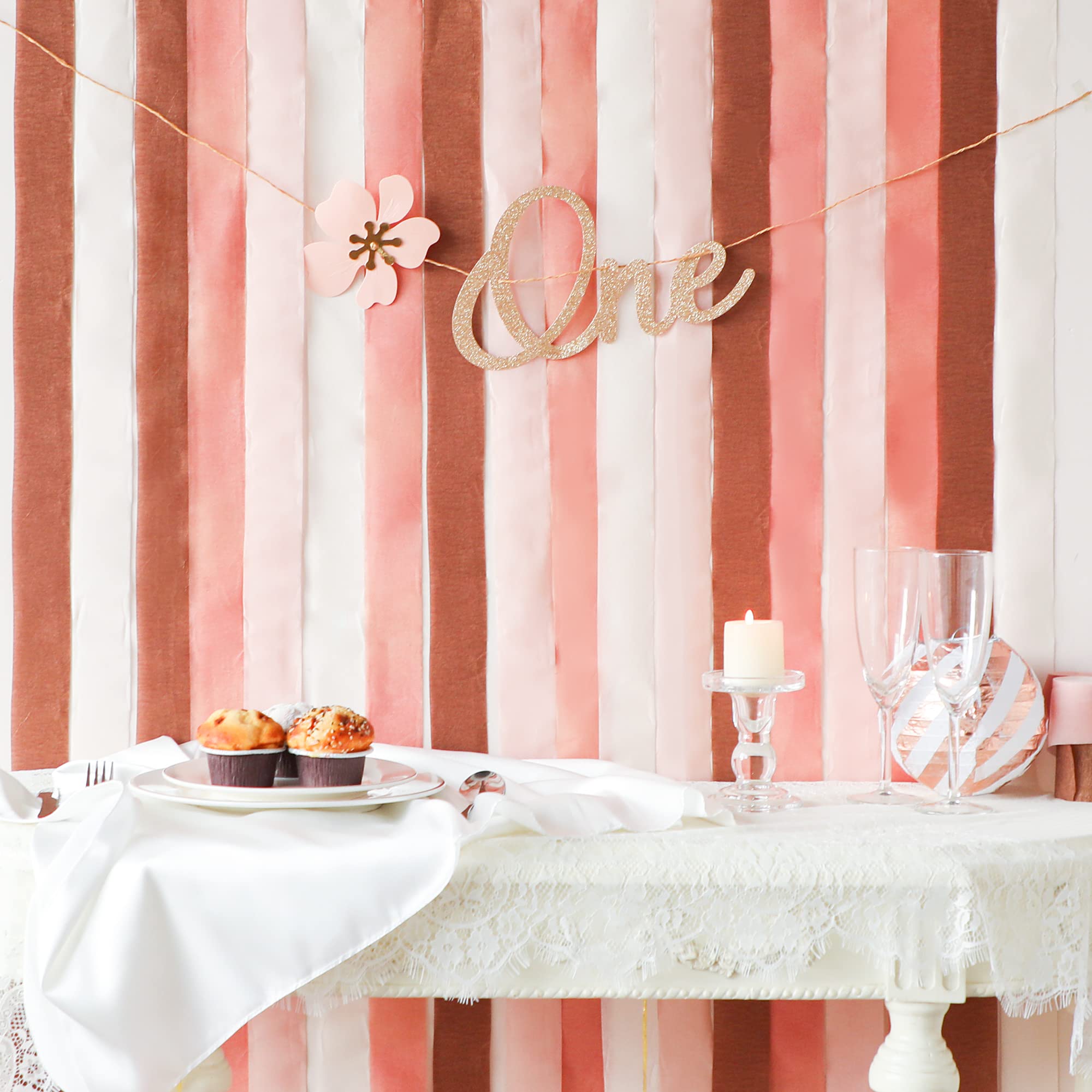 Fonder Mols 12 Rolls Rose Gold & Dusty Pink Crepe Paper Streamers - Elegant Wedding, Bachelorette, Birthday Party Decorations | Perfect for Baby Showers, Bridal Showers & Romantic Party Backdrops