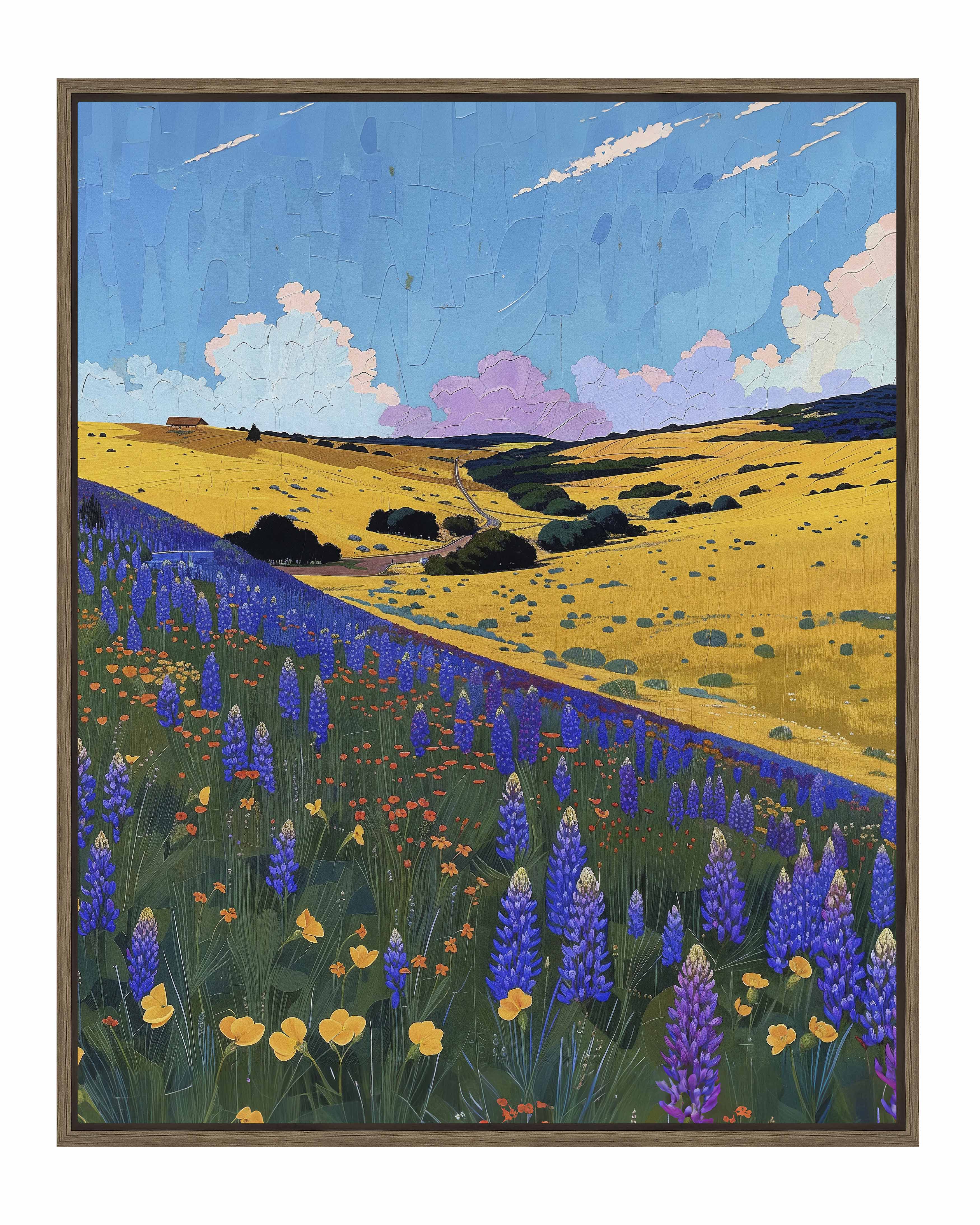 Bluebonnet Breeze II Gallery Wrapped Canvas Wall Art - Hand Painted Floral Landscape Oil Painting for Living Room, Bedroom & Office Decor