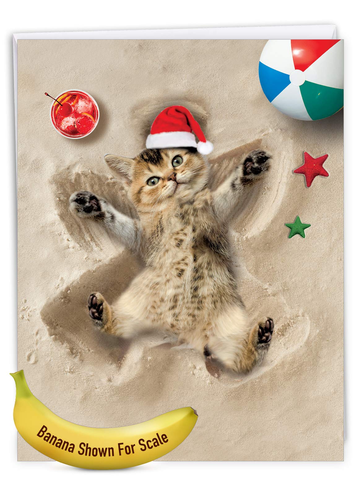 Jumbo Funny Christmas Greeting Card (8.5 x 11 Inch) - Fun Animal Holiday Card for Kids & Groups - Holiday Sand Angels Design - Perfect for Classroom Exchanges, Family Gatherings & Office Celebrations