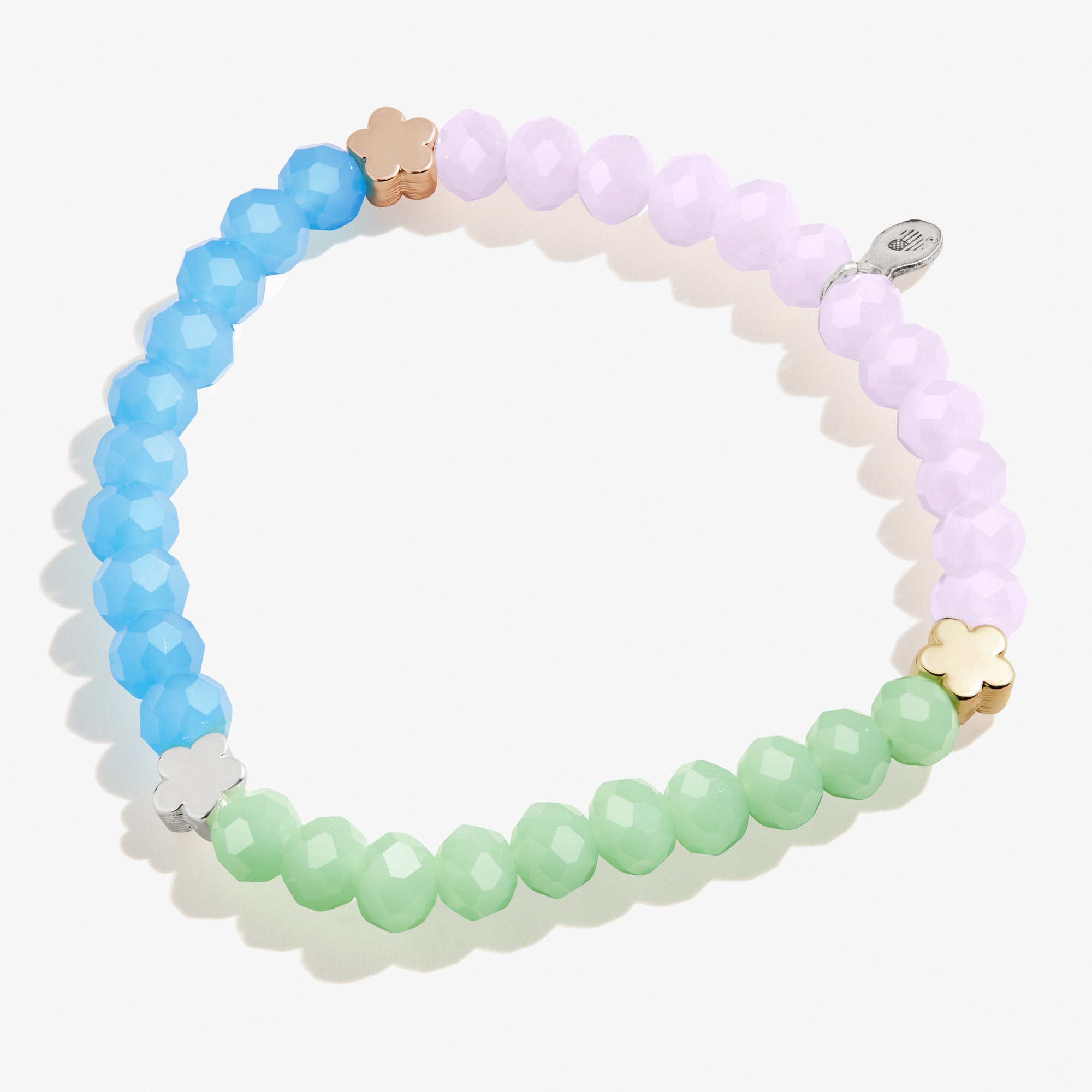 Tri-Color Beaded Stretch Bracelet with Flower Charm - Elegant Handmade Jewelry for Women & Girls - Perfect for Parties, Gifts & Everyday Wear