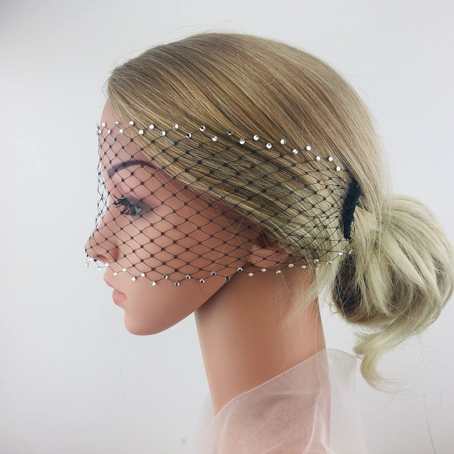 Elegant Black Wedding Headpiece with Crystal Hair Accessories | Bridal Veil & Hair Jewelry for Weddings, Prom, Evening Events | Perfect Wedding Hair Accessories