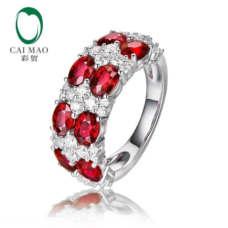 3.83ctw Natural Red Ruby & Diamond 14K White Gold Half Eternity Ring - Unisex Wedding Band, Engagement Ring for Women & Men - Perfect for Anniversaries, Proposals & Special Occasions