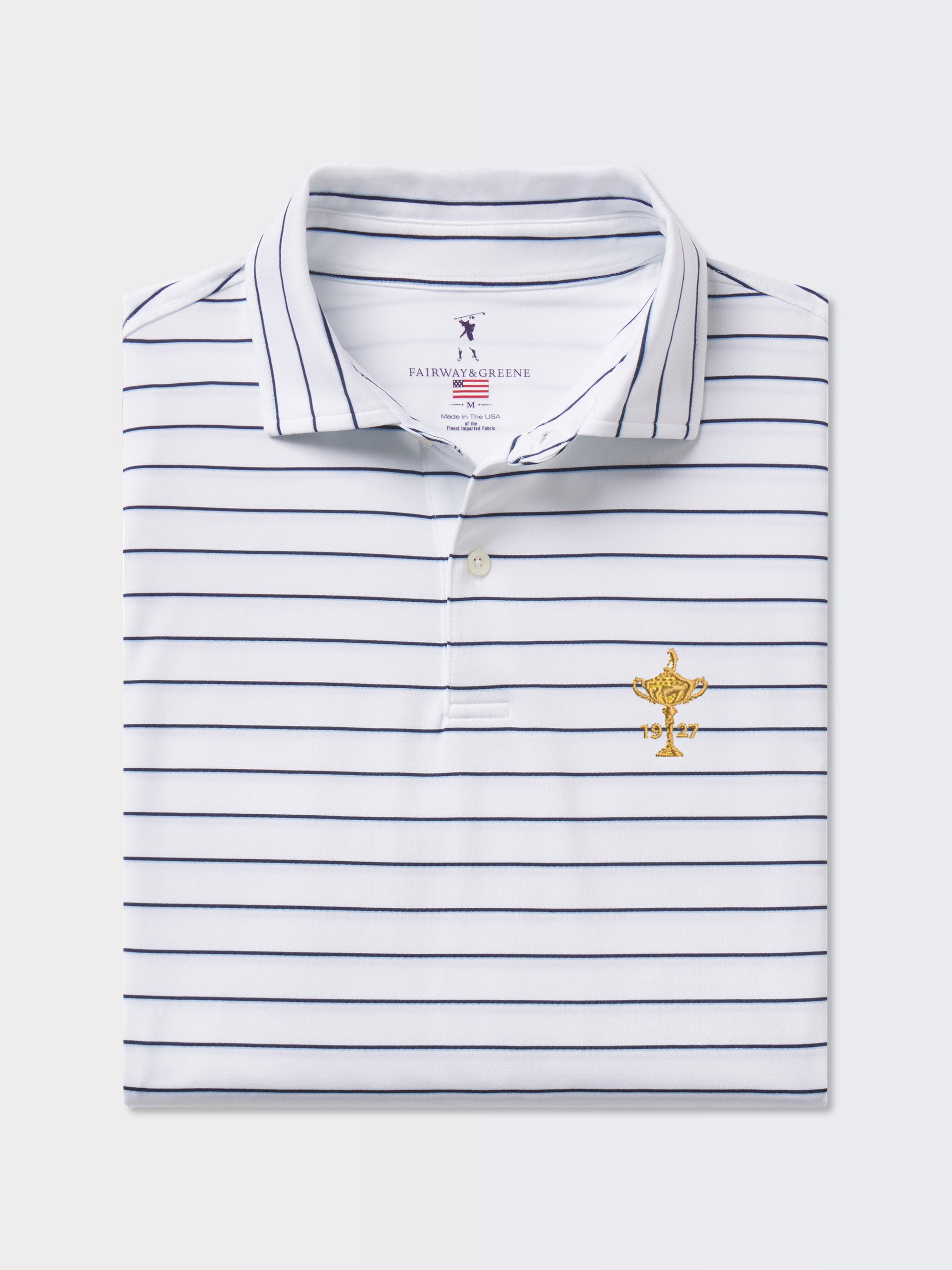 Ryder Cup Trophy Replica - Faxon Stripe Jersey Polo Shirt for Men | Golf Tournament & Casual Wear