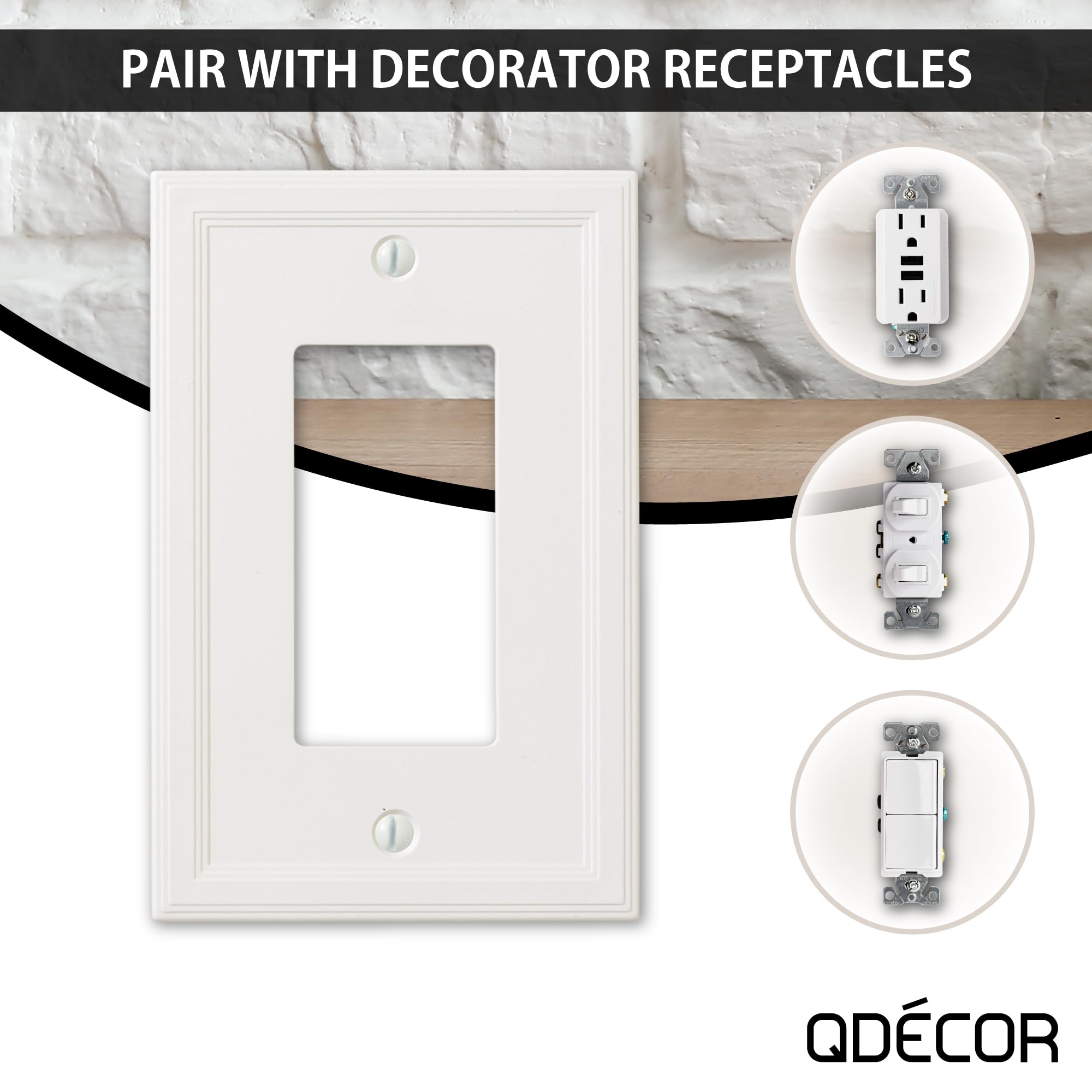 **Questech Decor Light Switch Covers – Insulated Single Rocker Wall Plates for Electrical Outlets, 1-Gang GFCI Switch Plates (Standard Size, White, 3-Pack) – Perfect for Home, Office & Commercial Decor**