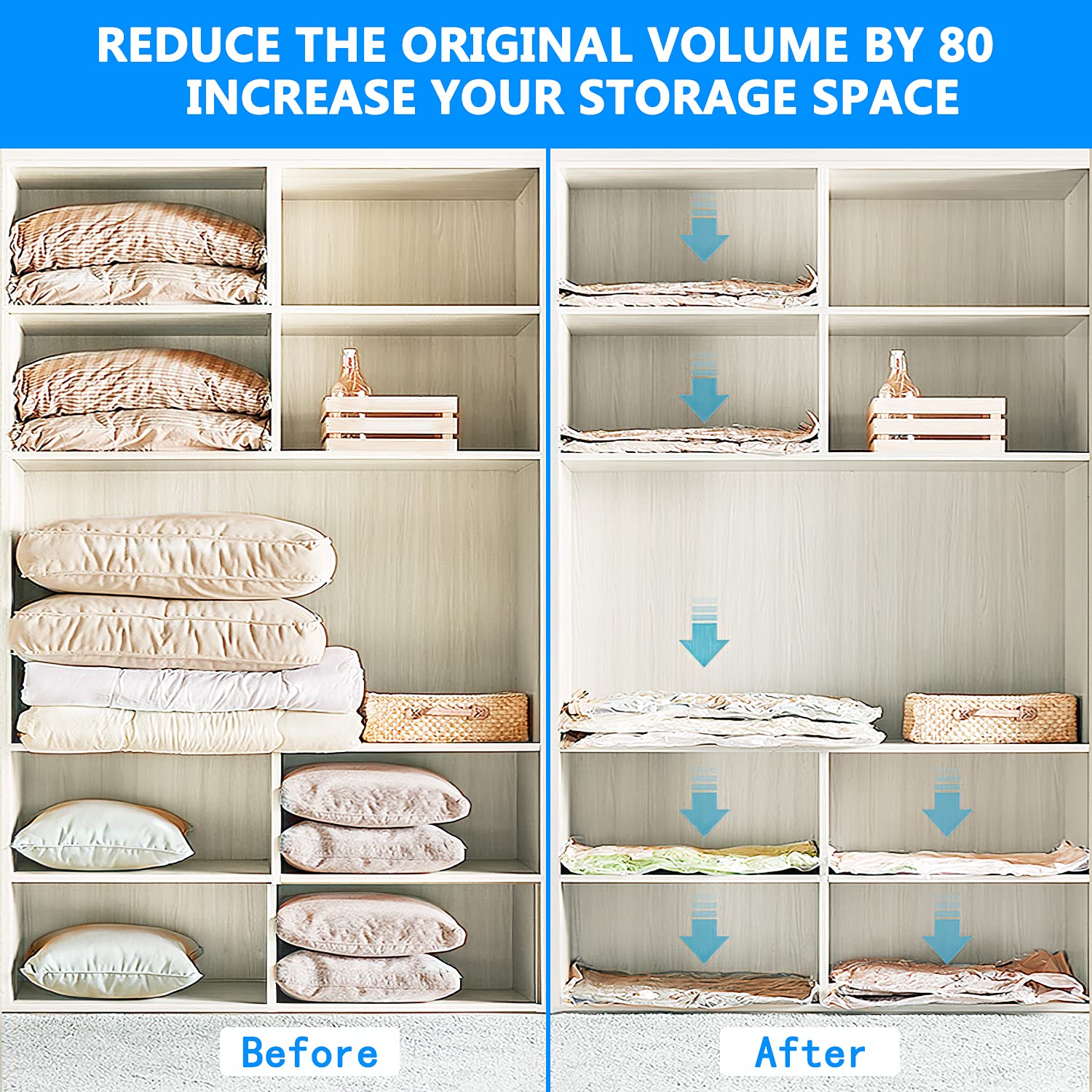 8 Pack Vacuum Storage Bags - Space Saver Bags (2 Jumbo/3 Large/3 Small) for Clothes, Comforters, Blankets & Bedding | Save 80% Storage Space | Perfect for Travel, Seasonal Storage & Home Organization
