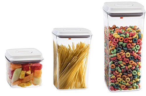 Airtight Food Storage Containers Set of 3 - BPA-Free Plastic Kitchen & Pantry Organizers with Push Button Lids & Rubber Seals - Nesting Stackable Design (2.65, 1.7 & 0.9 Quarts) by Gee Gadgets - Perfect for Meal Prep, Leftovers, Dry Goods & Pantry Organization