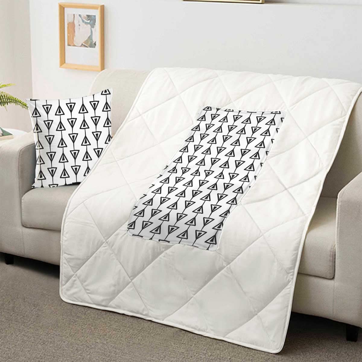Premium Soft Travel Blanket Pillow - Black & White Nordic Style - 18