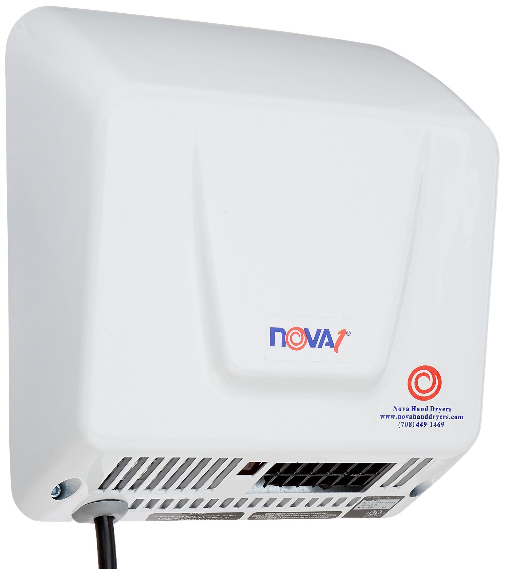 World Dryer 0833 NOVA-1 Plug-In Automatic Hand Dryer - 110-120V Surface Mounted, Quick Install, White Aluminum Cover - Perfect for Restrooms, Kitchens, and High-Traffic Commercial Areas