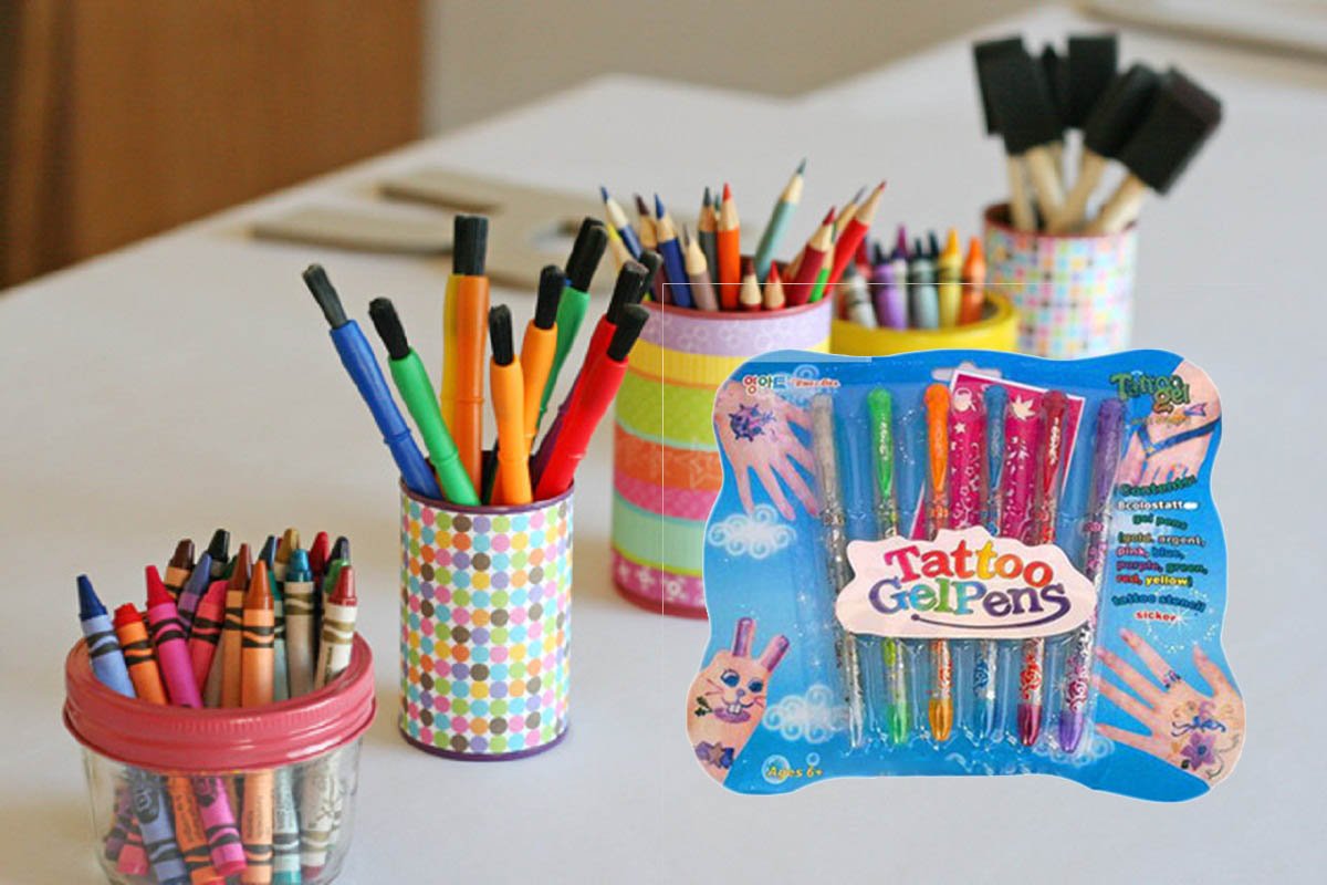 LIGHTER HOUSE Tattoo Gel Pens - 12-Piece Glitter Body Art Kit with Stencil Stickers for Kids (2 Packs) | Perfect for Birthday Parties, DIY Crafts & Temporary Tattoo Designs