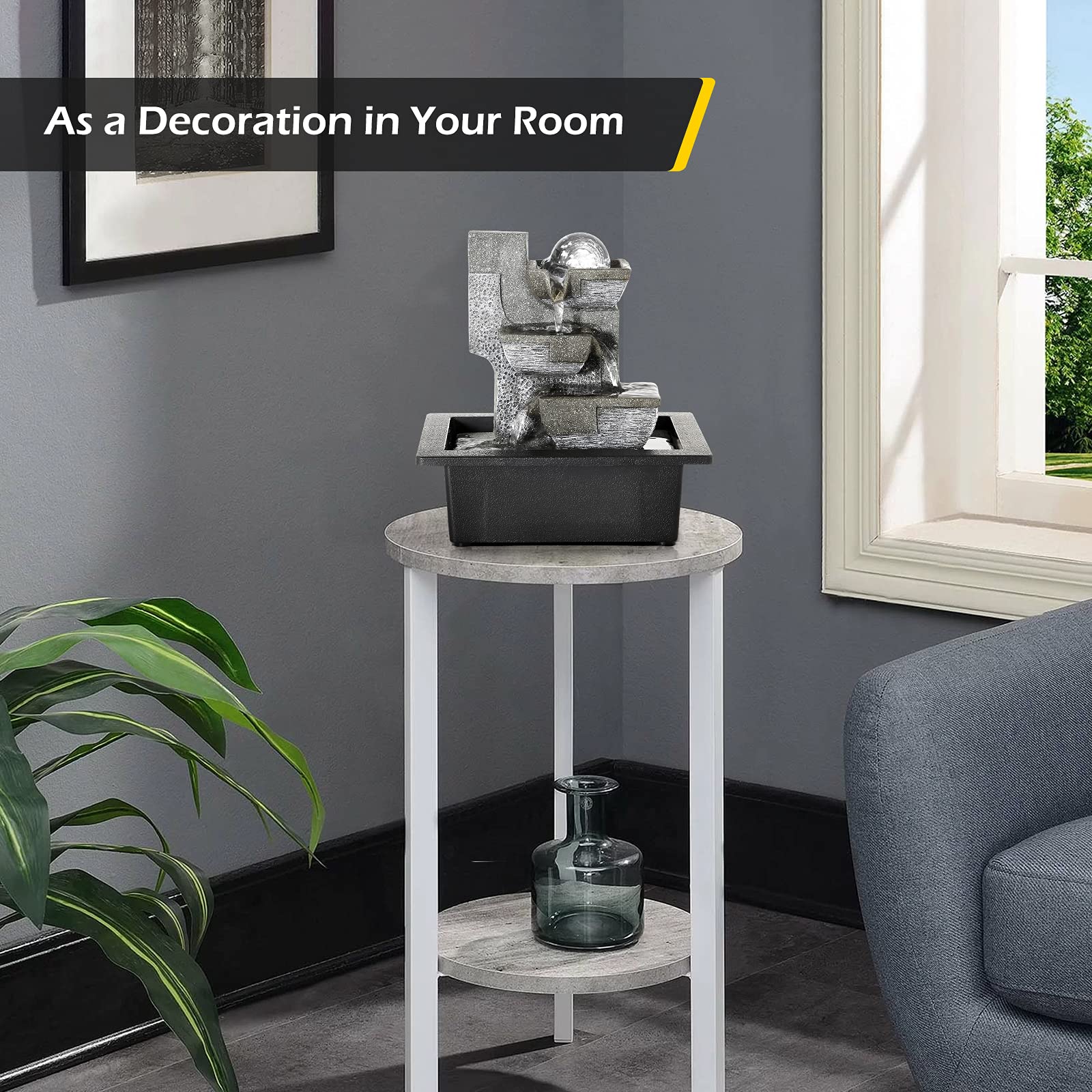 Dyna-Living Indoor Tabletop Fountain with LED Lights - Relaxing Waterfall Fountain for Home Decor, Office, Yoga & Meditation Spaces
