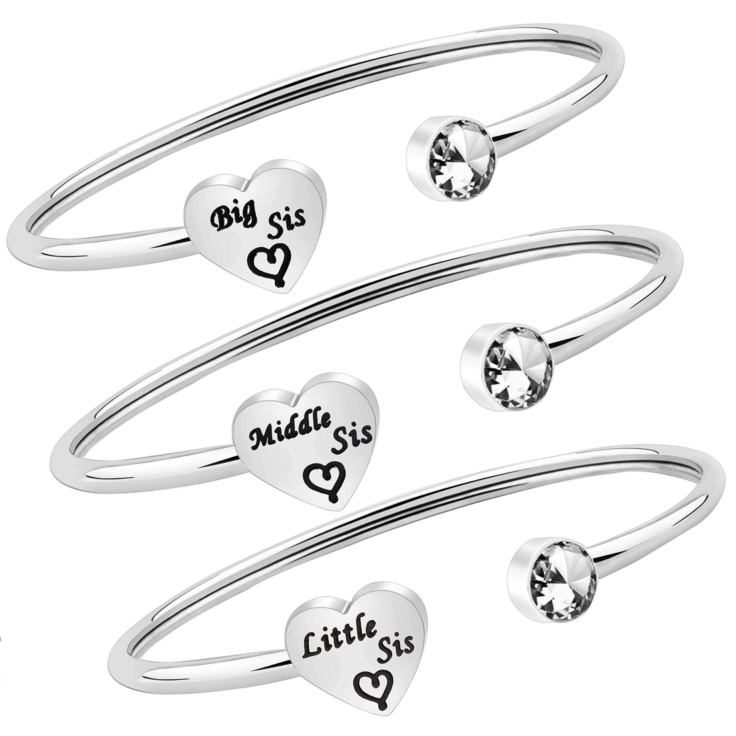 3 Sisters Bracelet Set - Big Sister, Middle Sister, Little Sister Matching Cuff Bangle Bracelets - Sister Jewelry Gift for Family & Friends - Perfect for Birthdays, Anniversaries, and Sister Bonding Moments