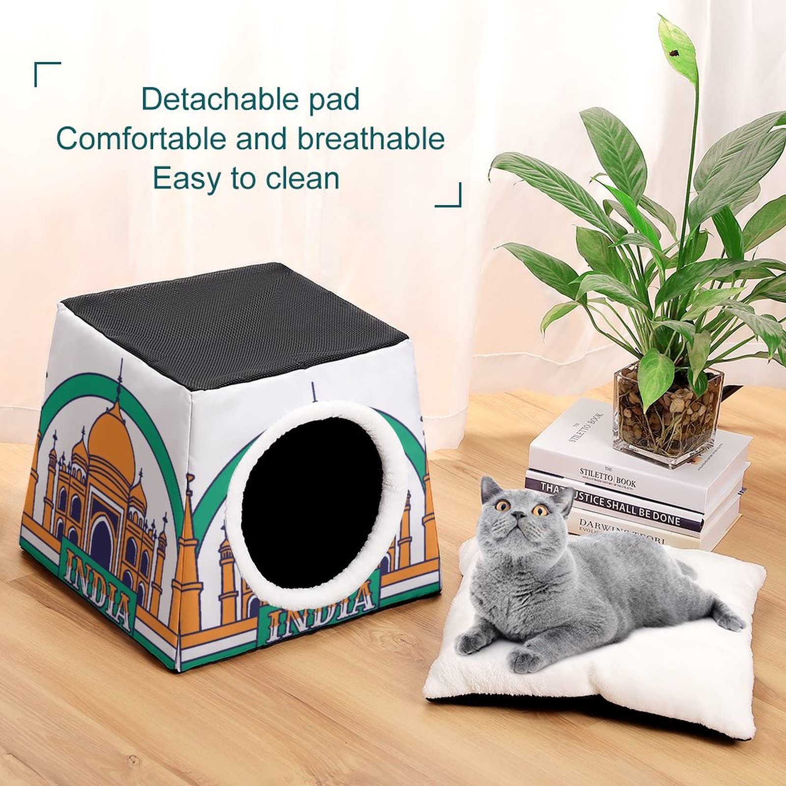 Multi-Functional Cat House - Soft Cat Bed & Cozy Sofa with Stylish Prints, Indoor & Outdoor Kitty Shelter for Comfortable Nap and Play | Perfect for Home, Garden, and Travel Use