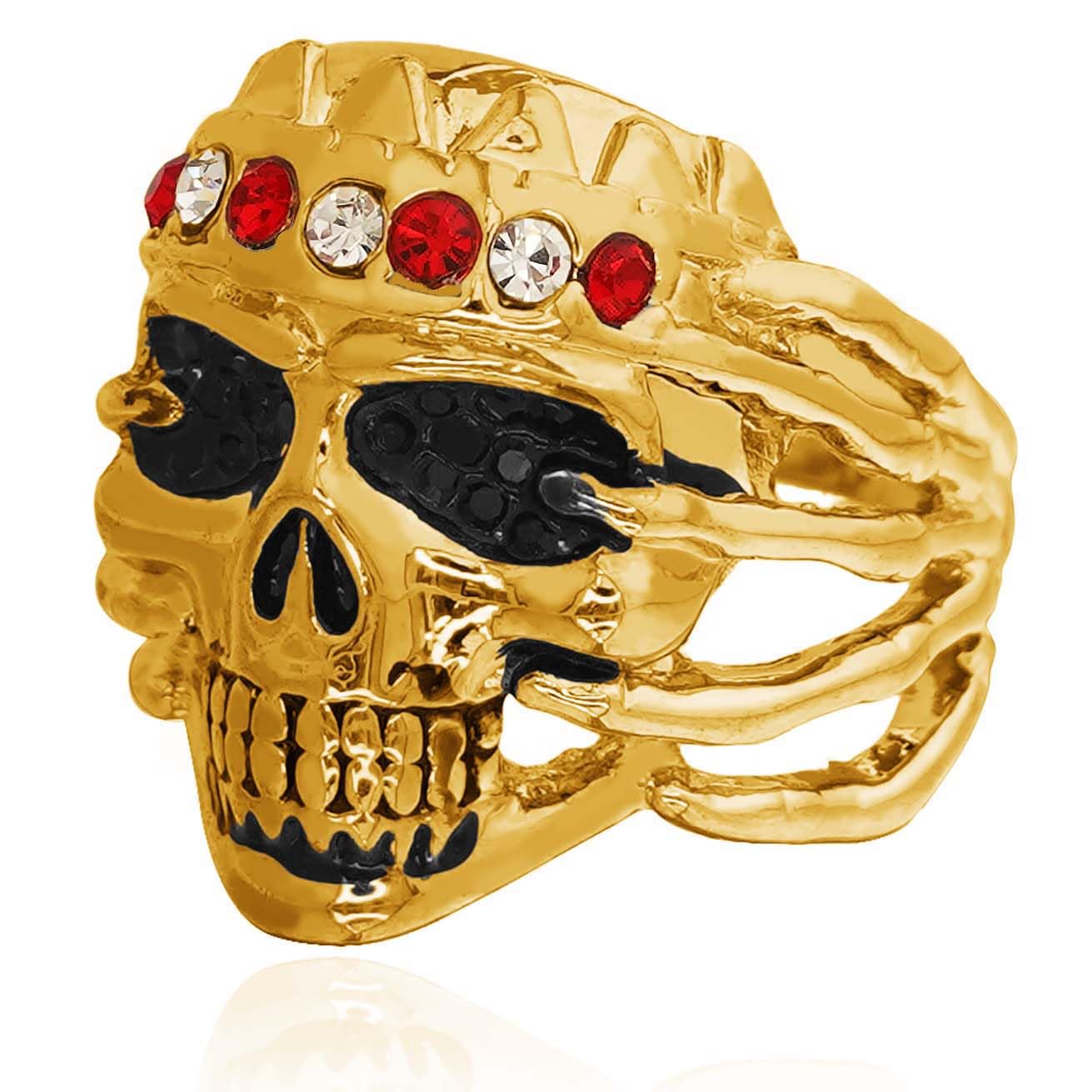 Men's Gothic Skull Head Ring with CZ Crown - Punk Jewelry for Halloween, Biker, Cocktail Party & Vintage Style - Black Eye Skull King Ring for Men