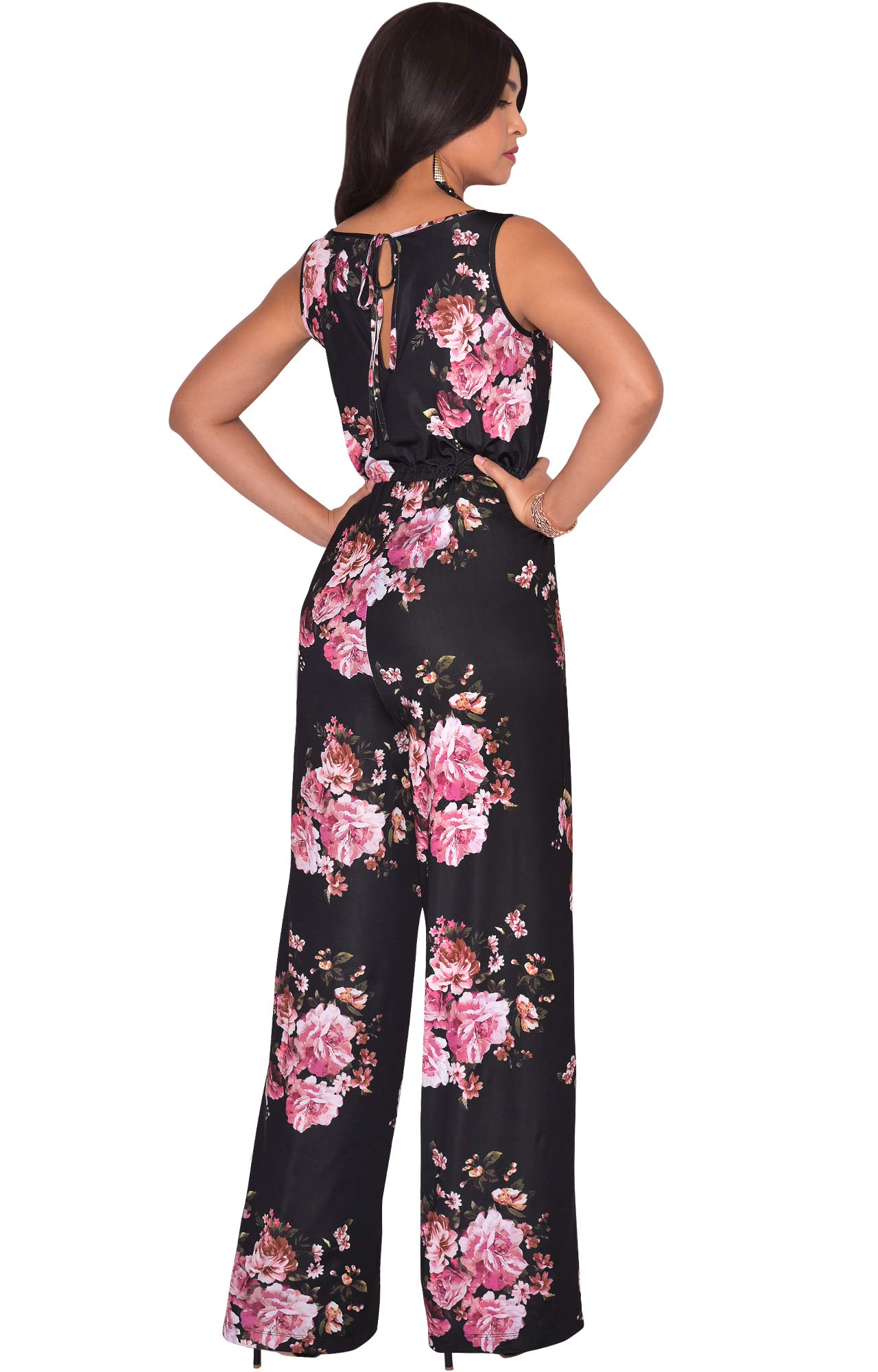 KOH KOH Women's Floral Print Sleeveless Wide Leg Romper Jumpsuit - Summer Beach Outfit, Casual Wear & Vacation Dress