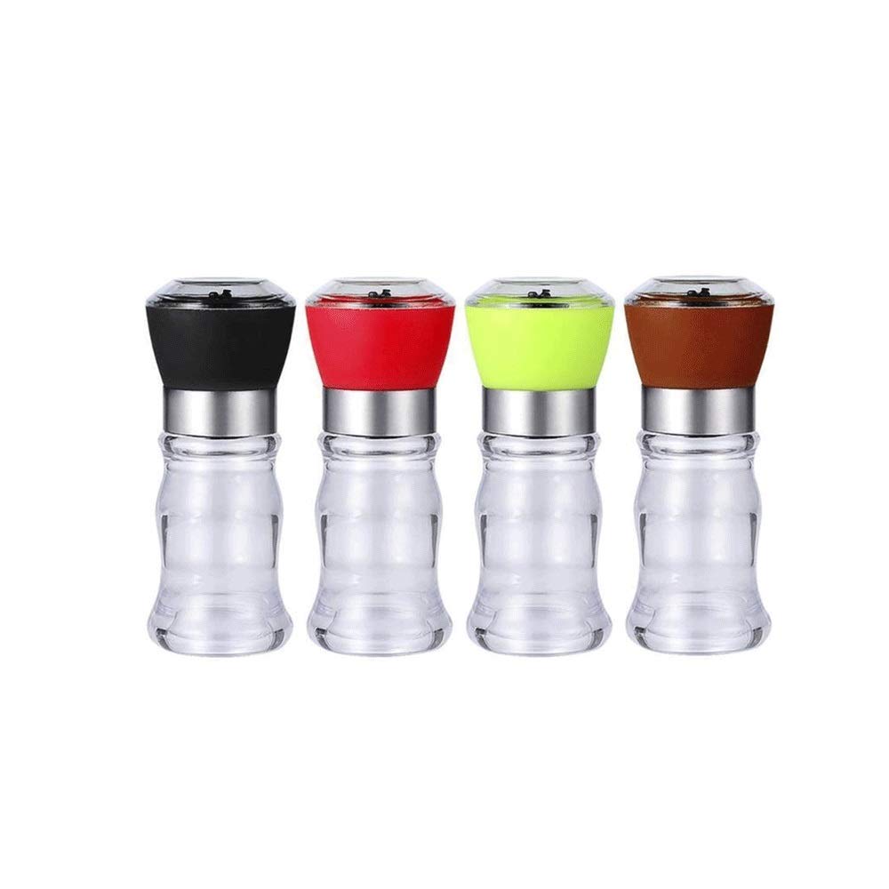 WOCOYO 4-Piece Glass Spice Jars Set - Manual Salt and Pepper Grinder Mill with Adjustable Coarseness - Perfect for Kitchen, Dining Table & BBQ Seasoning - Airtight Spice Containers for Fresh Herbs, Pepper, Salt & Seasonings