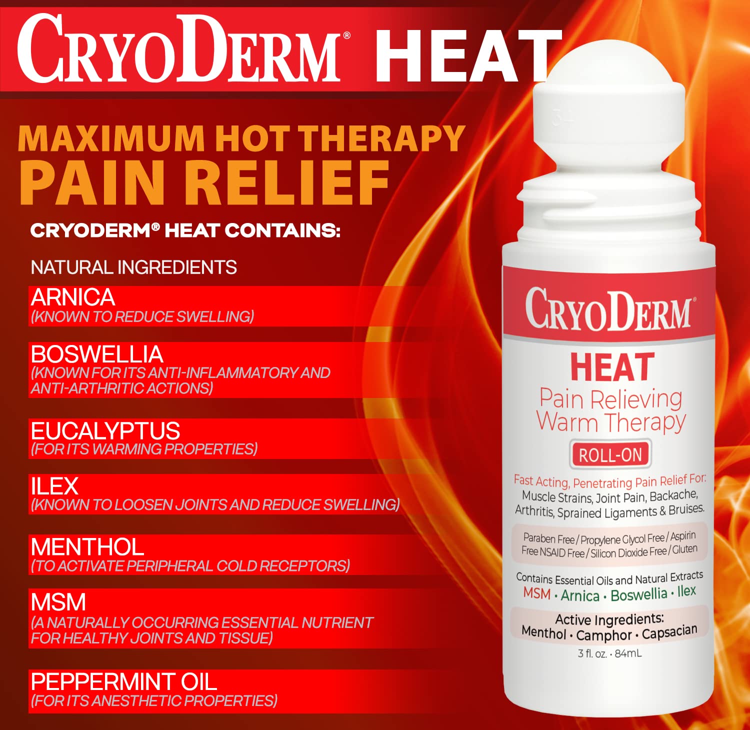 CryoDerm Heat Warming Lotion 4oz (3-Pack) - Muscle Pain Relief & Joint Therapy for Athletes & Active Lifestyles - Post-Workout Recovery & Cold Weather Comfort