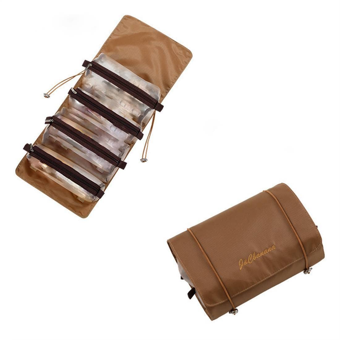 Large Waterproof Hanging Makeup Bag - Foldable Travel Cosmetic Organizer with Detachable Compartments for Toiletries (Brown) | Perfect for Travel, Gym, and Daily Organization