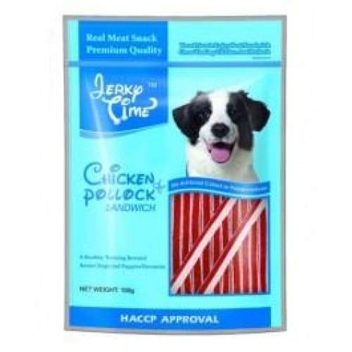 Premium Jerky Time Chicken & Pollock Sandwich 100g - High Protein Dog Treats for Training, Rewards & Dental Health - All Natural Grain-Free Snacks for Small & Large Dogs
