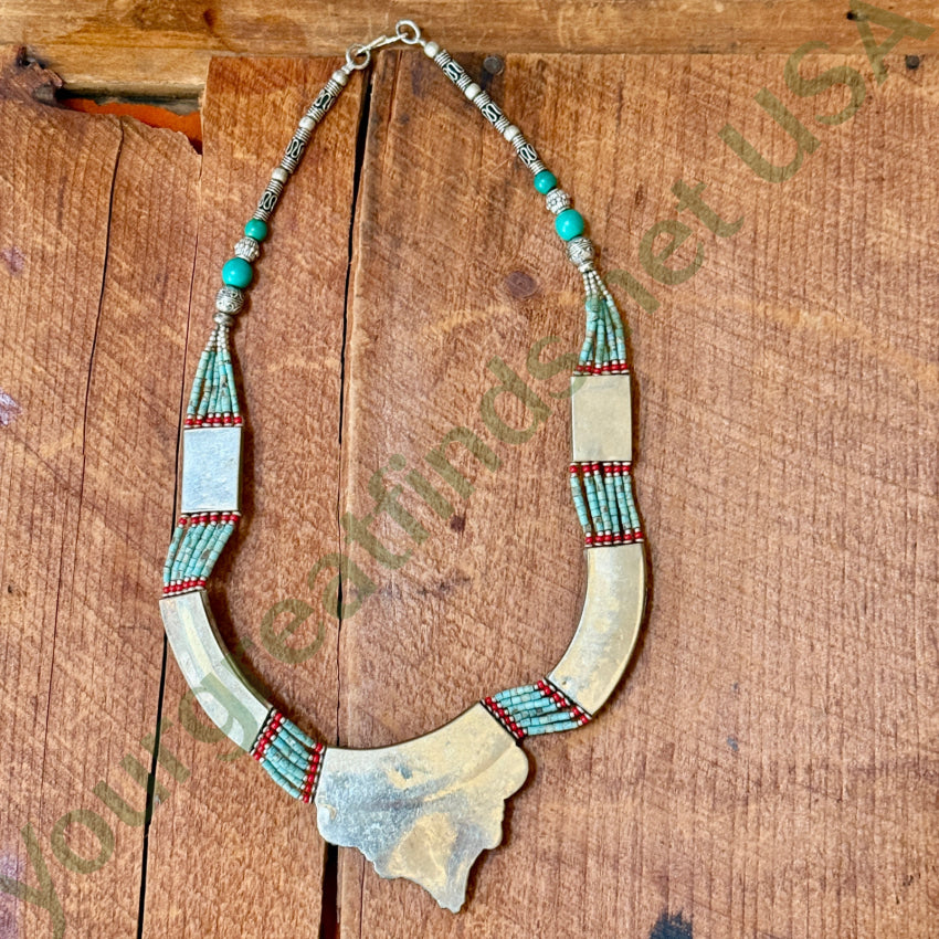 Handmade Tibetan Alpaca Silver Necklace with Turquoise & Coral Beads - Boho Chic Jewelry for Women, Gift for Her | Perfect for Festivals, Weddings & Spiritual Ceremonies