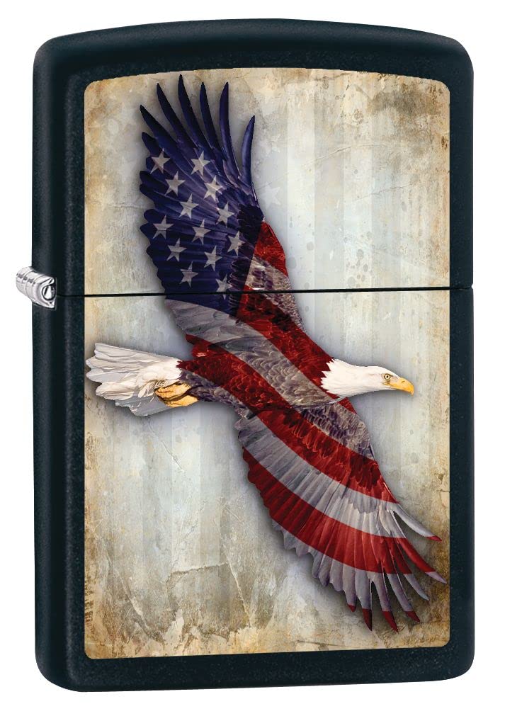 Zippo Windproof Lighter - Bald Eagle & USA Flag Design Black Matte Finish #Z5078 | Perfect for Outdoor Adventures, Camping & Collectors