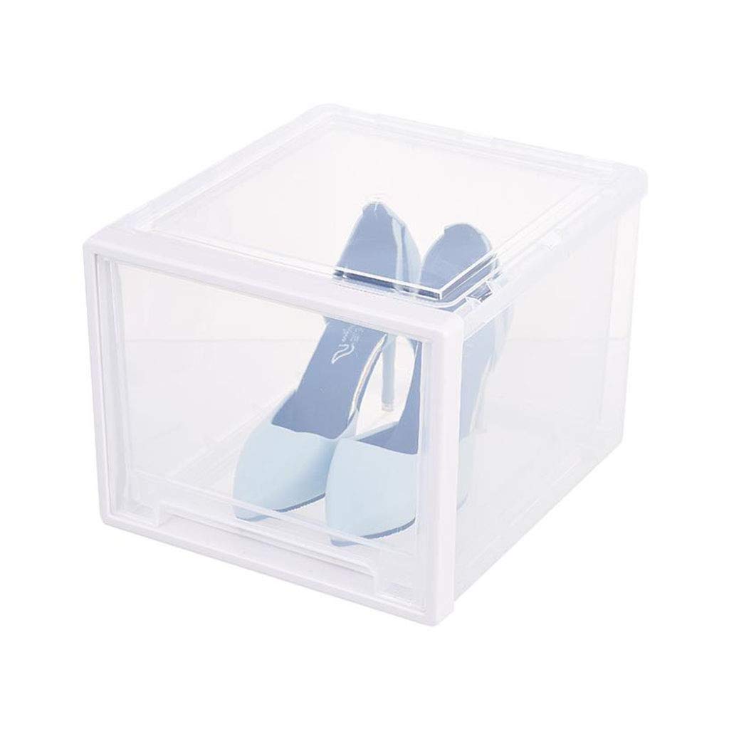 Stackable Shoe Storage Box with Drawer - Modular Transparent Plastic Shoe Rack Organizer | Dustproof Interlocking Design for Home Closet & Entryway Organization | Perfect for Sneaker Collection & Shoe Display