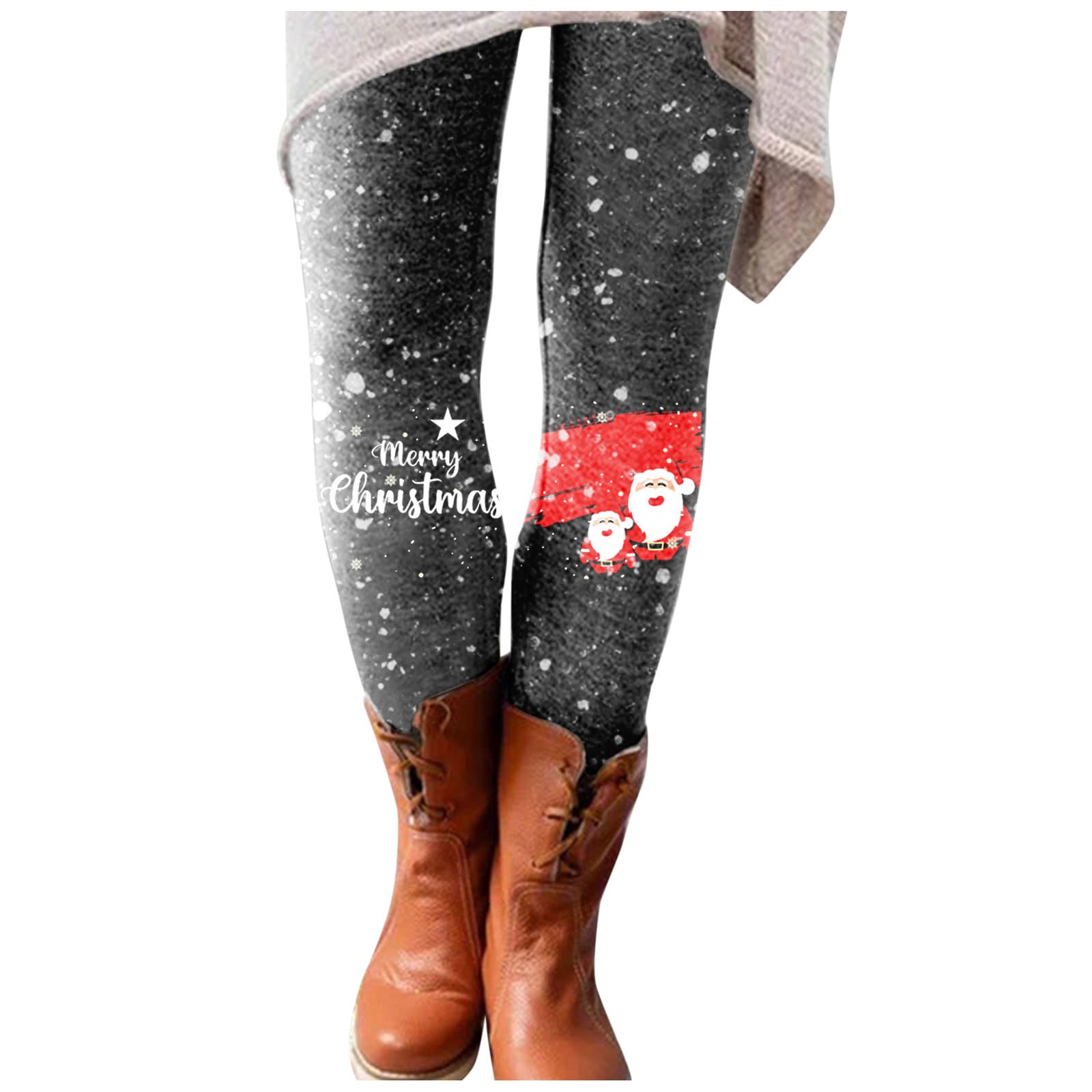 Women's High Waisted Christmas Leggings - Elastic Warm Winter Pants with Tummy Control, Santa Claus Print Gym Tights for Yoga, Workout & Holiday Parties