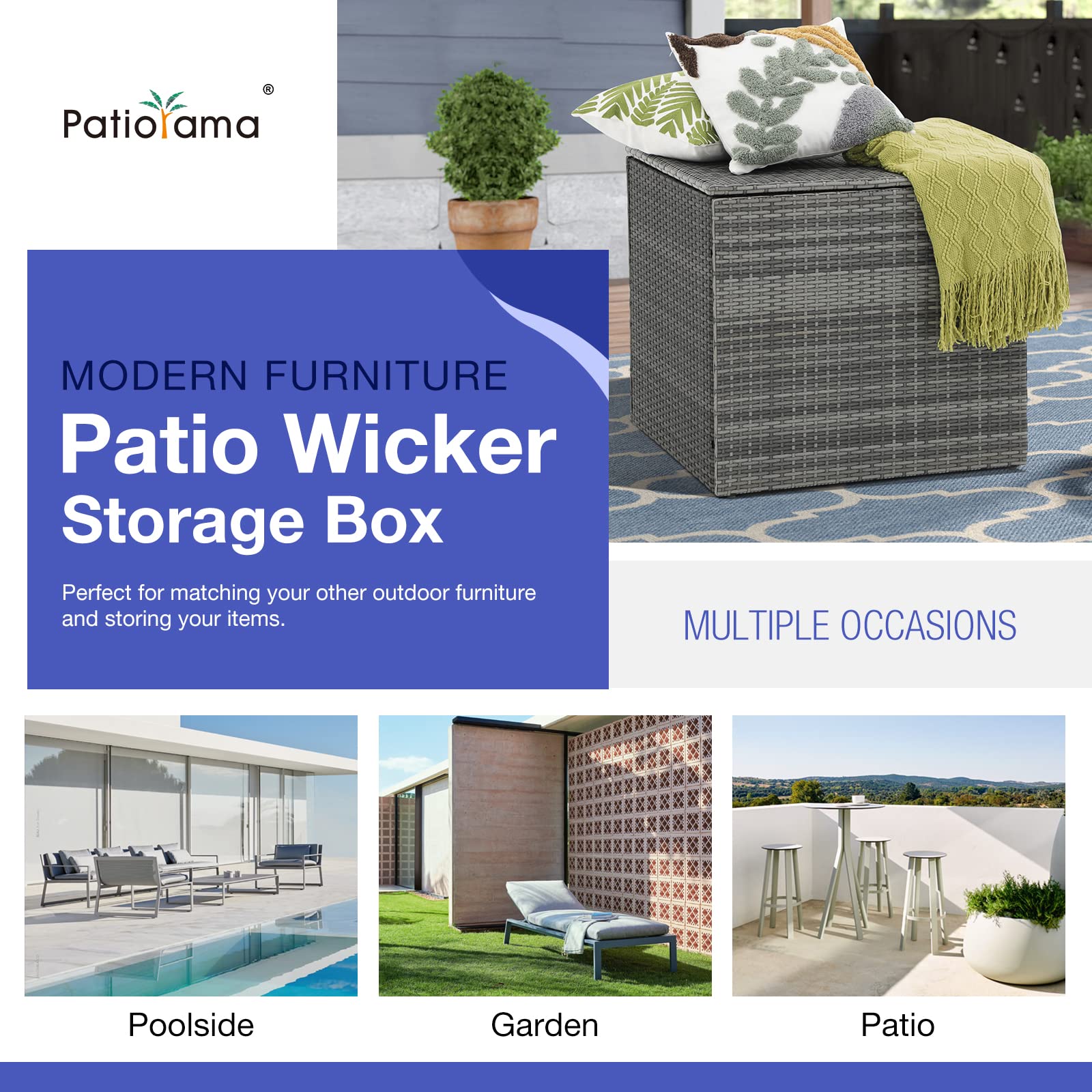 88 Gallon Resin Wicker Deck Box - Outdoor Storage for Patio Cushions, Gardening Tools & Pool Accessories - Waterproof Rattan Storage Bin for Backyard, Patio & Garden Organization (Grey)