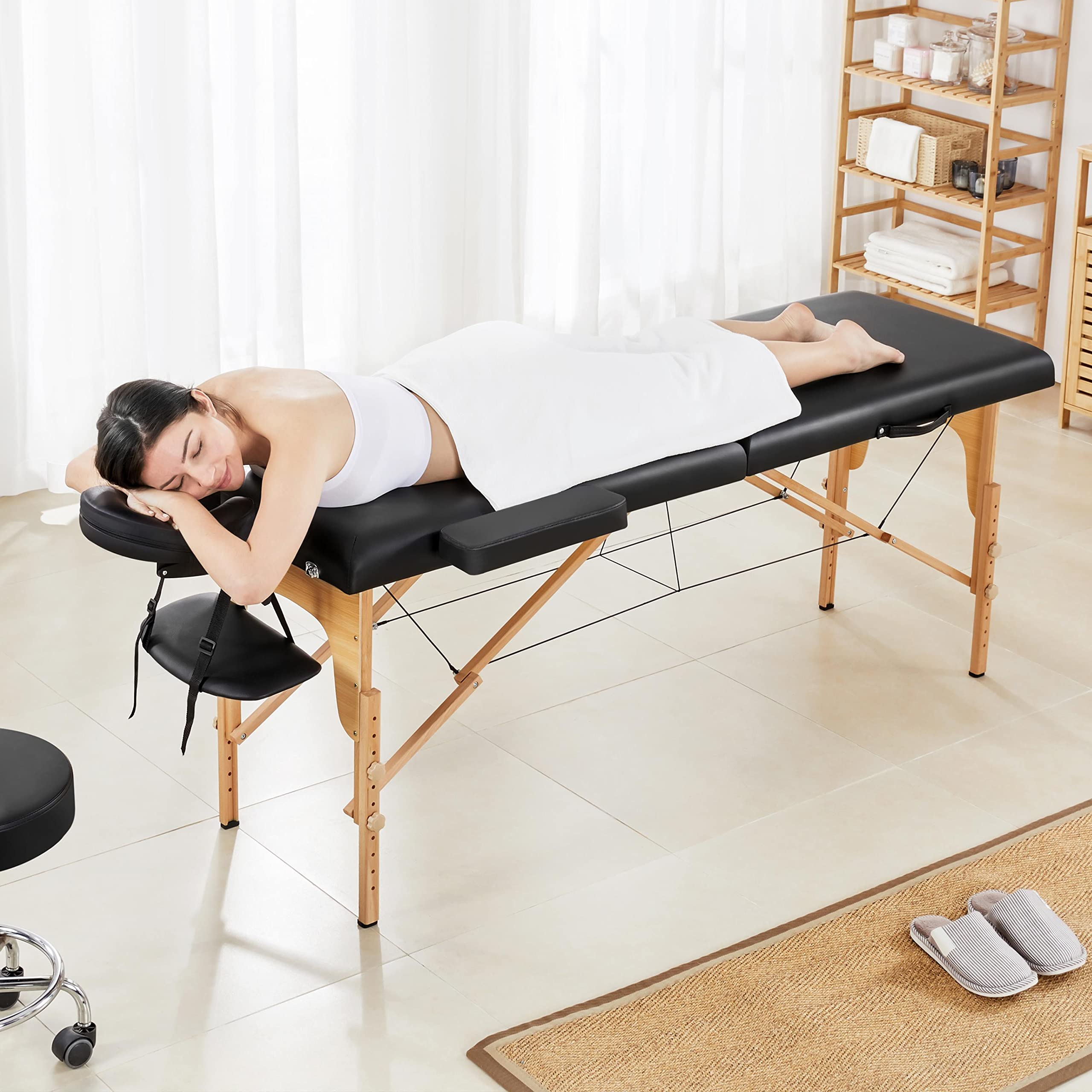 Yaheetech Portable Massage Table - Foldable Spa Bed for Lash Extensions & Facials, Adjustable 2-Fold Design with Non-Woven Carrying Bag, 24 Inch, Black - Perfect for Home Spa, Salon Professionals & Mobile Therapists