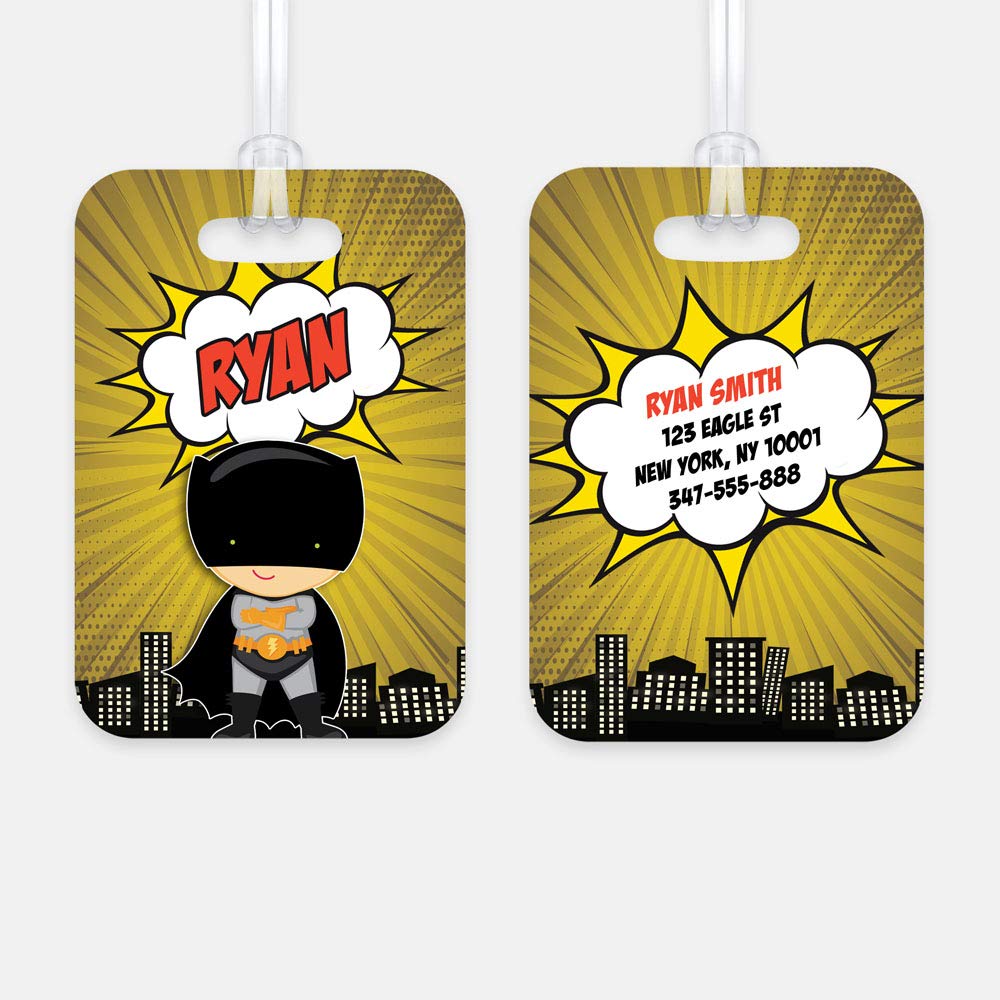 Personalized Superhero Bat Boy Luggage Tag for Kids - Durable Backpack ID Tag, School Bag Name Tag, Allergy Alert Tag - Perfect for Travel, School & Daycare Identification