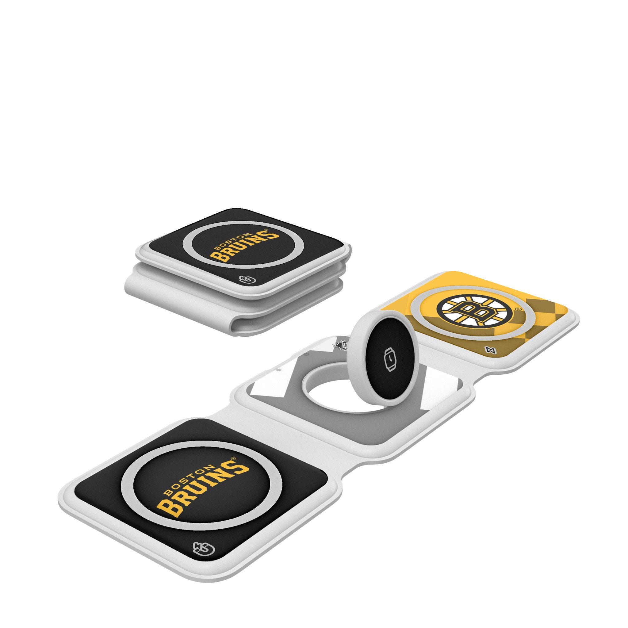 Boston Bruins Color Block Foldable 3-in-1 Charger - Magnetic Wireless Charging Station for iPhone, Android & AirPods - Perfect for Home, Office & Travel