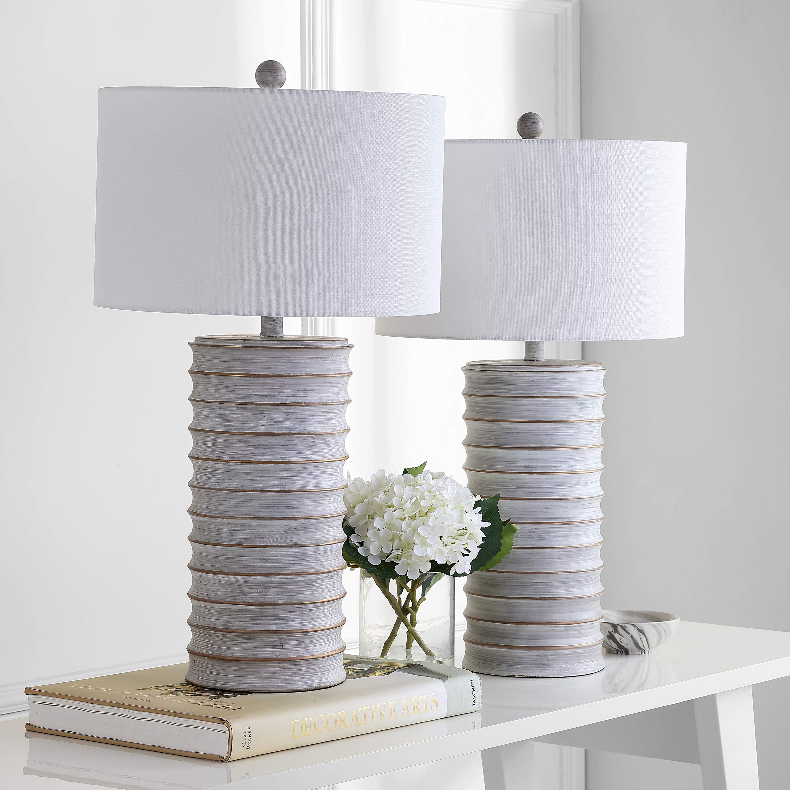 SAFAVIEH Melina Rustic Wash White 29-Inch Table Lamp Set of 2 with LED Bulbs - Perfect for Bedroom, Living Room, Home Office & Nightstand Lighting Decor